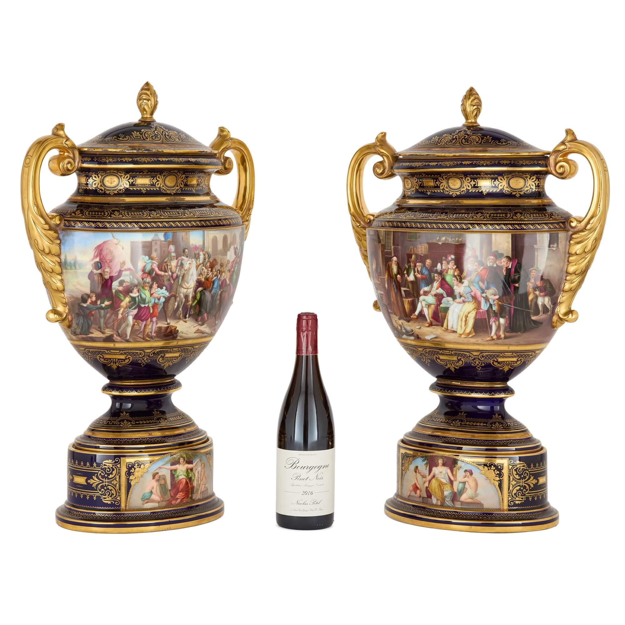 Paire de grands vases à couvercle en Royal Vienna Porcelain  en vente 7