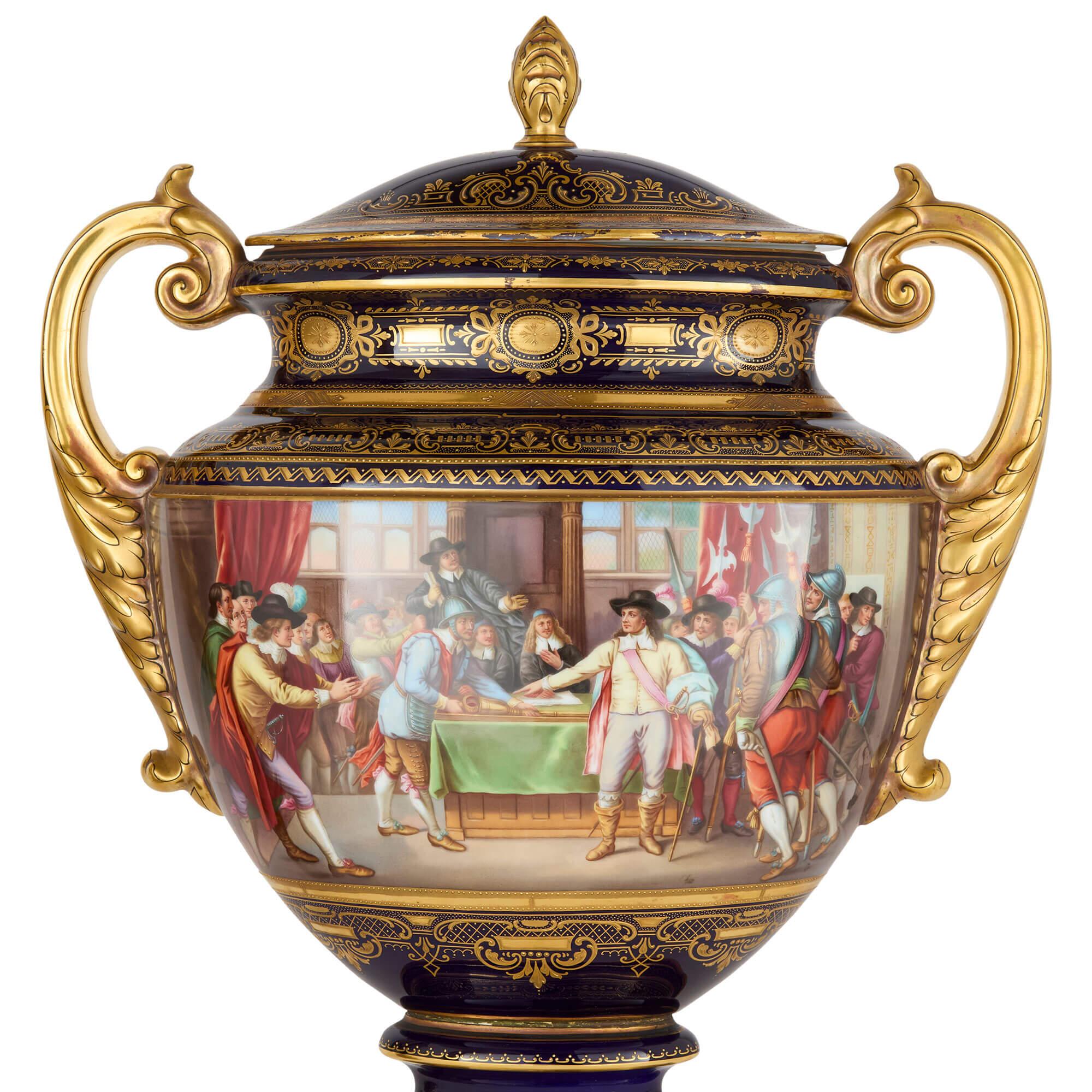 Austrian Pair of Large Lidded Royal Vienna Porcelain Vases  For Sale