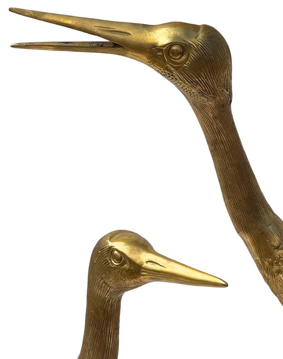 Italian Pair of Large Life Size Hollywood Regency Brass Heron Sculptures or Statues For Sale