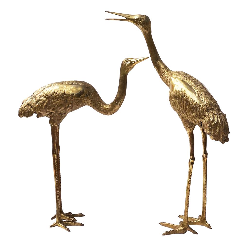 Pair of Large Life Size Hollywood Regency Brass Heron Sculptures or Statues In Good Condition For Sale In Philadelphia, PA