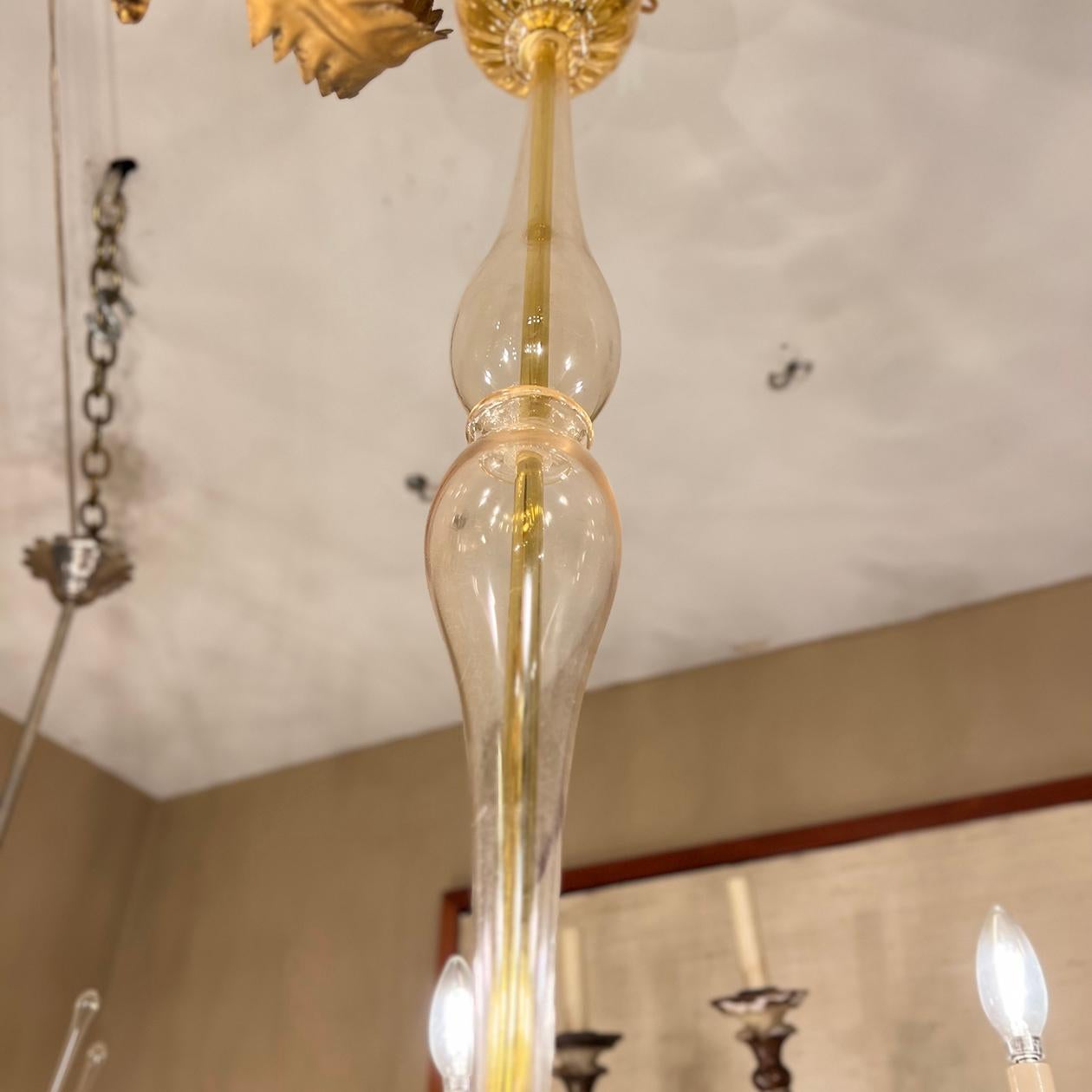 Italian A Large Light Amber Murano Glass Chandelier For Sale