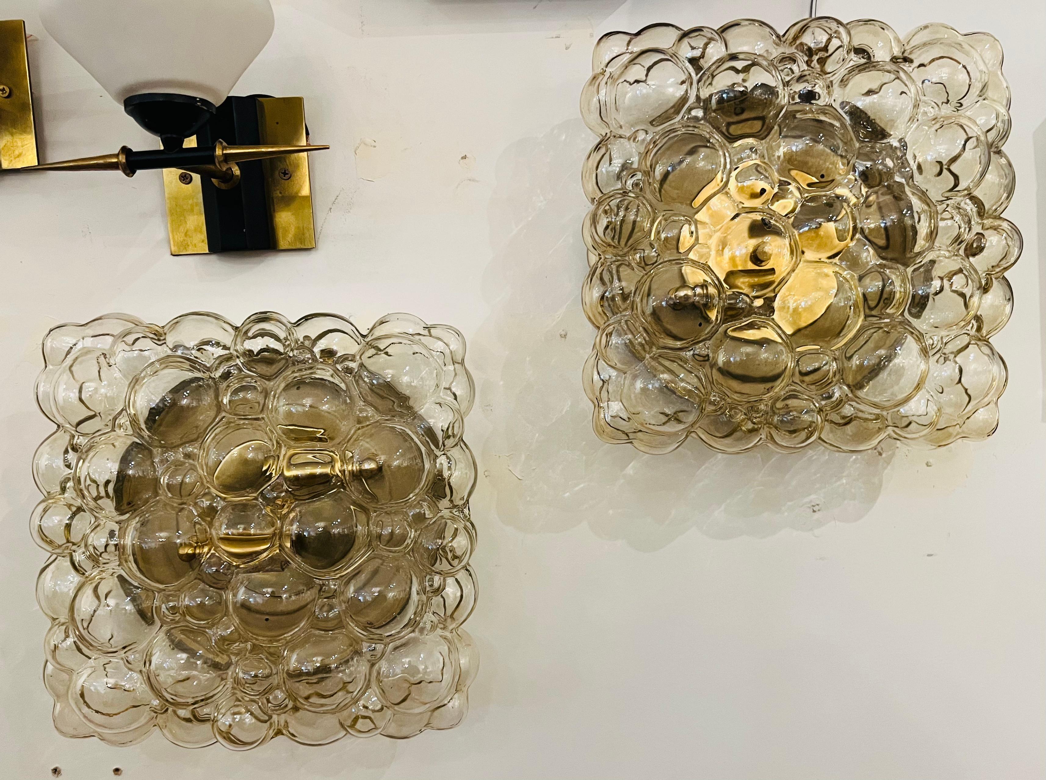 German Pair of Large Limburg Bubble Glass Ceiling Wall Lamps, 1960 For Sale