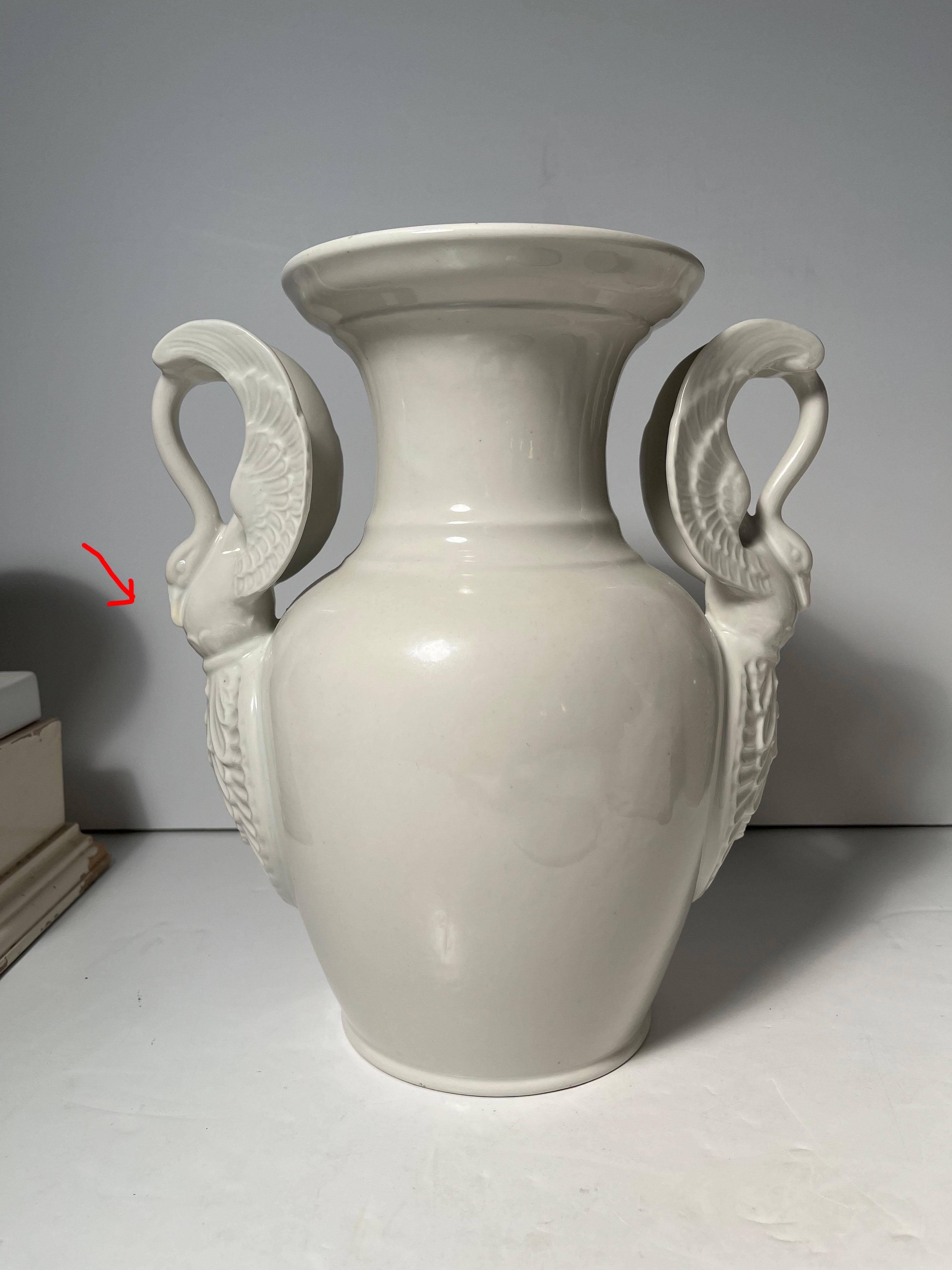 Pair of Large Limoges White Porcelain Neoclassical Urn Swan Table Lamps For Sale 6