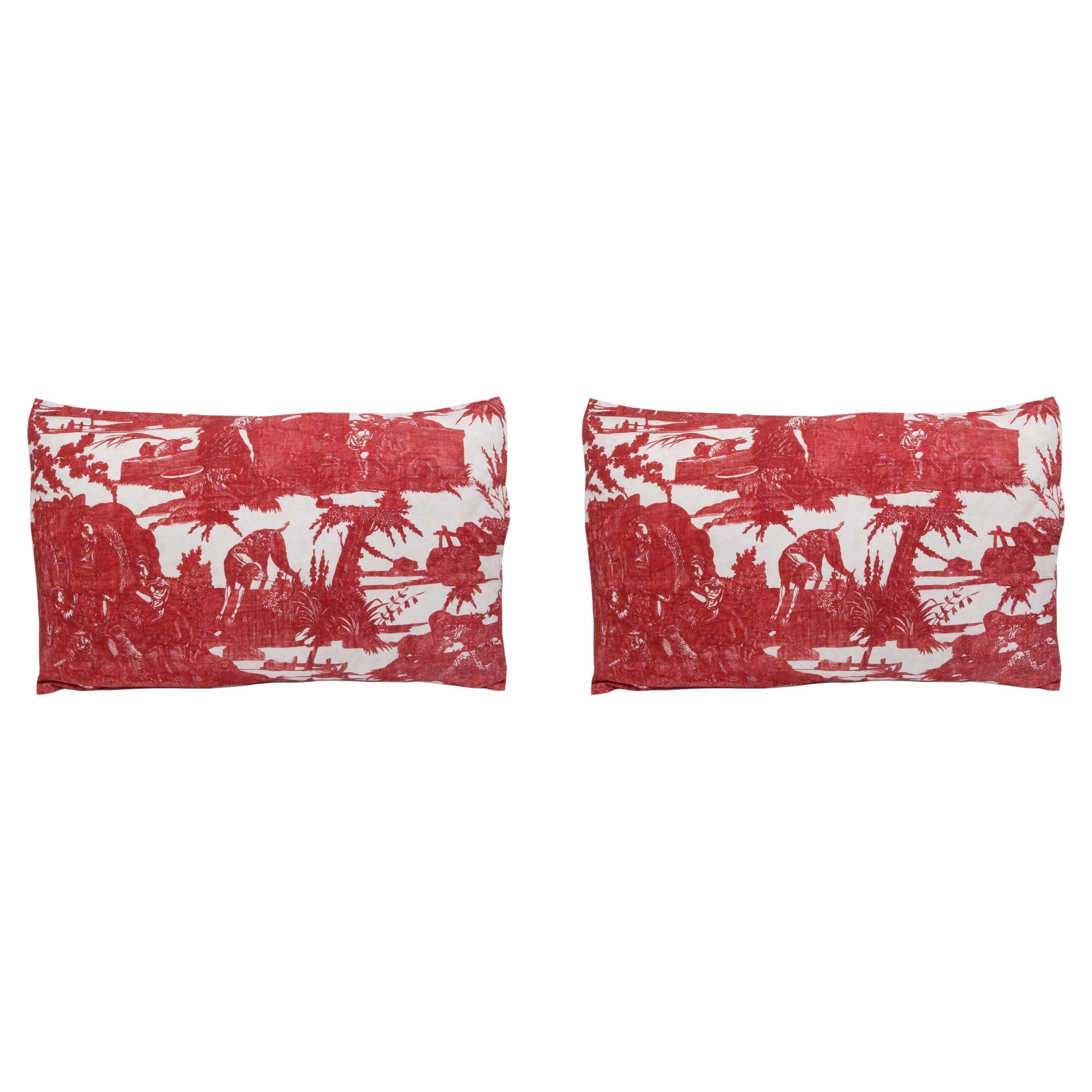 Pair of Large Linen Pillow Cushions - Beautiran pattern - Made in Paris