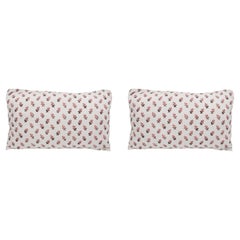 Pair of Large Linen Pillow Cushions - Coastal Red Coral pattern - Made in Paris
