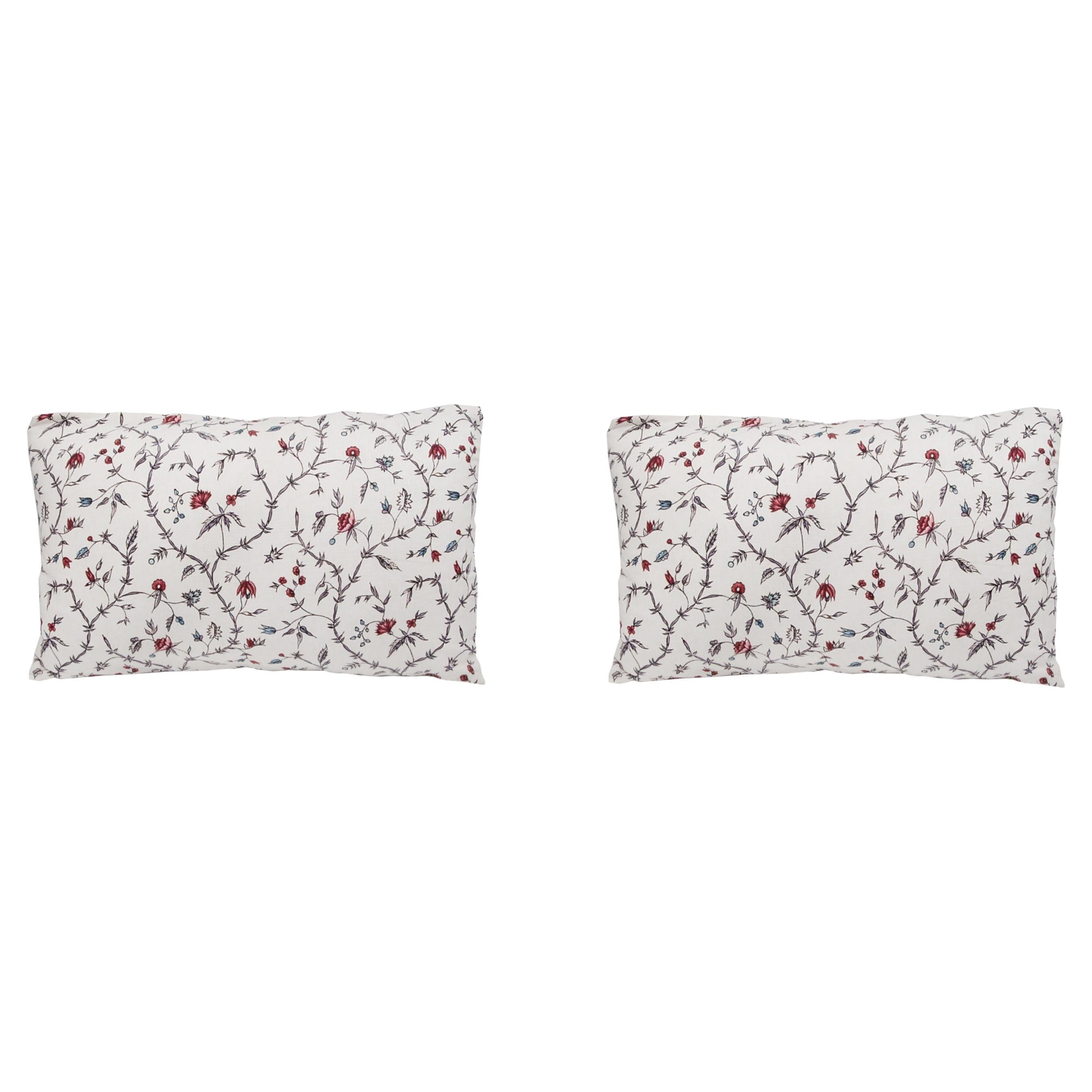 Pair of Large Linen Pillow Cushions - Jardin Doeillet pattern - Made in Paris For Sale