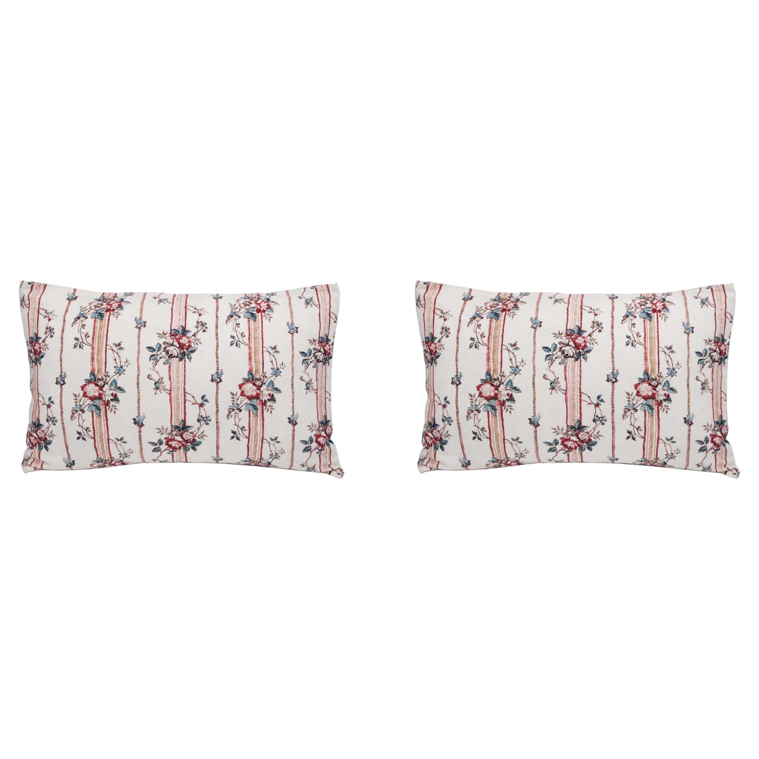Pair of Large Linen Pillow Cushions - Rayures Provencale pattern - Made in Paris For Sale