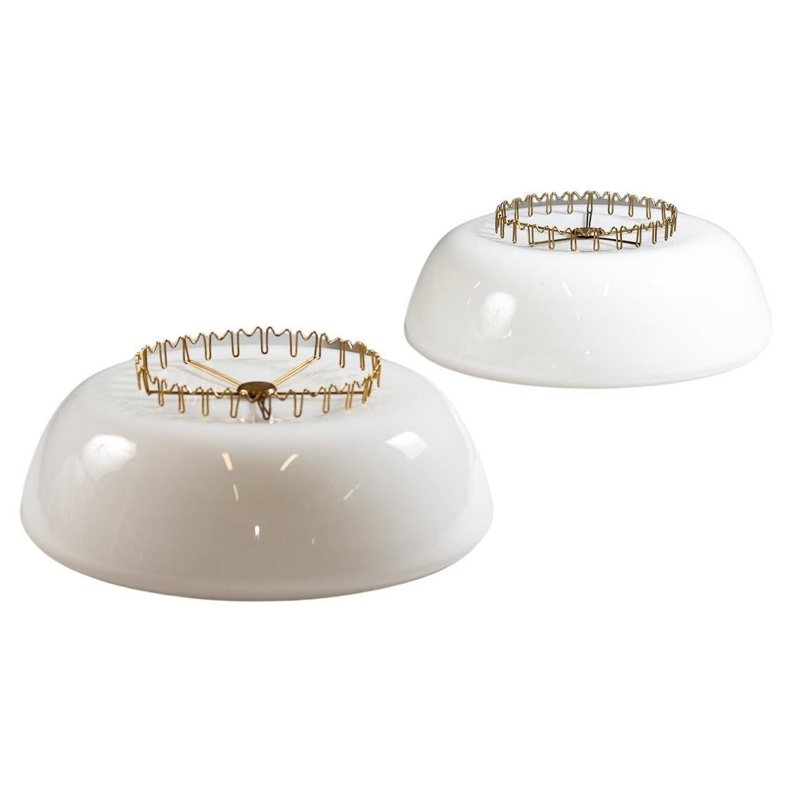 Pair of large Lisa Johansson-Pape flush mount plafond lamps for ORNO, Finland