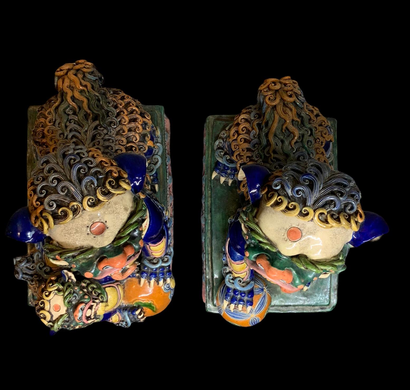 Pair of Large Lively Buddha’s Lions / Foo Dogs Ceramic Sculptures 10