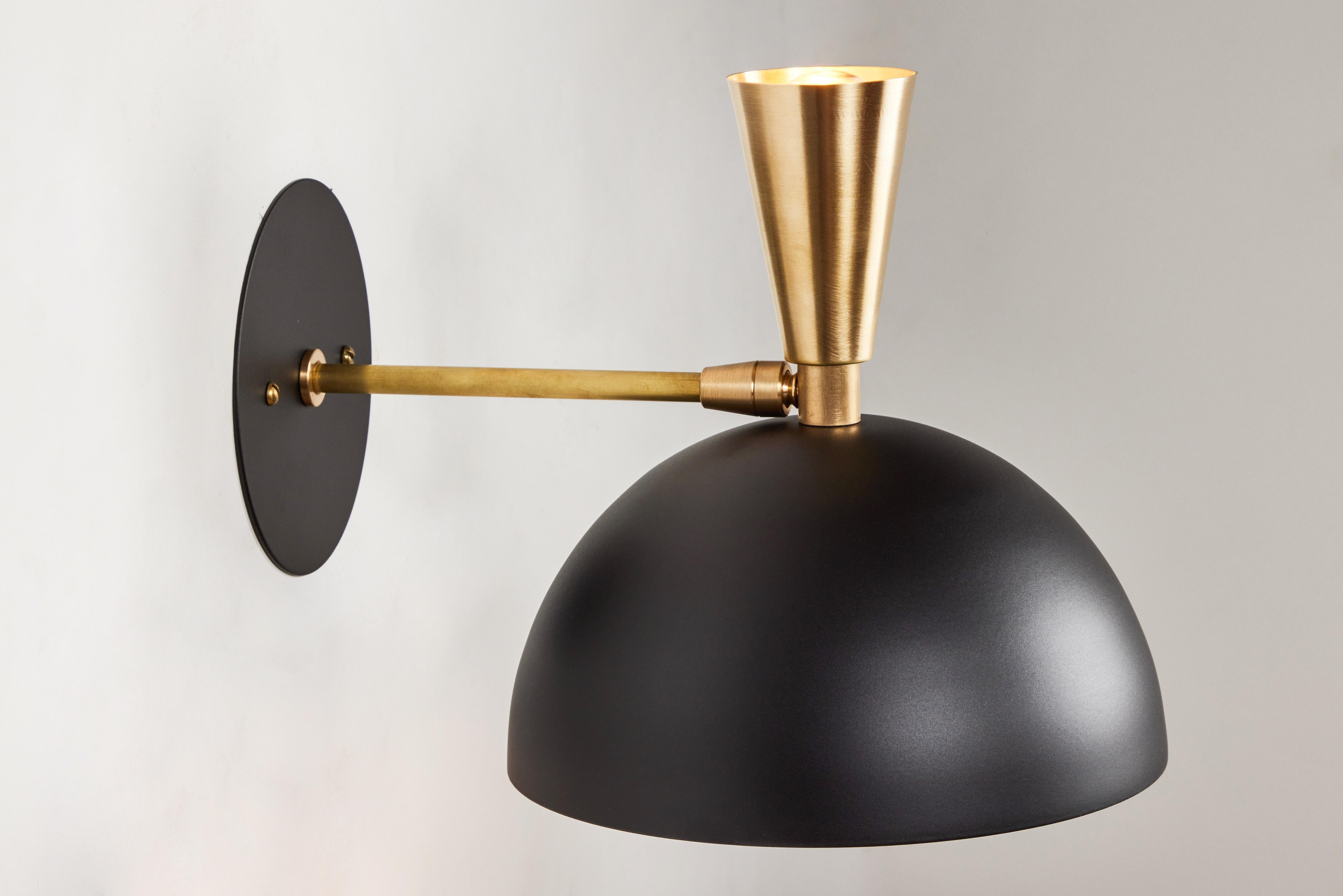 American Pair of Large 'Lola II' Sconces in Black Metal and Brass For Sale
