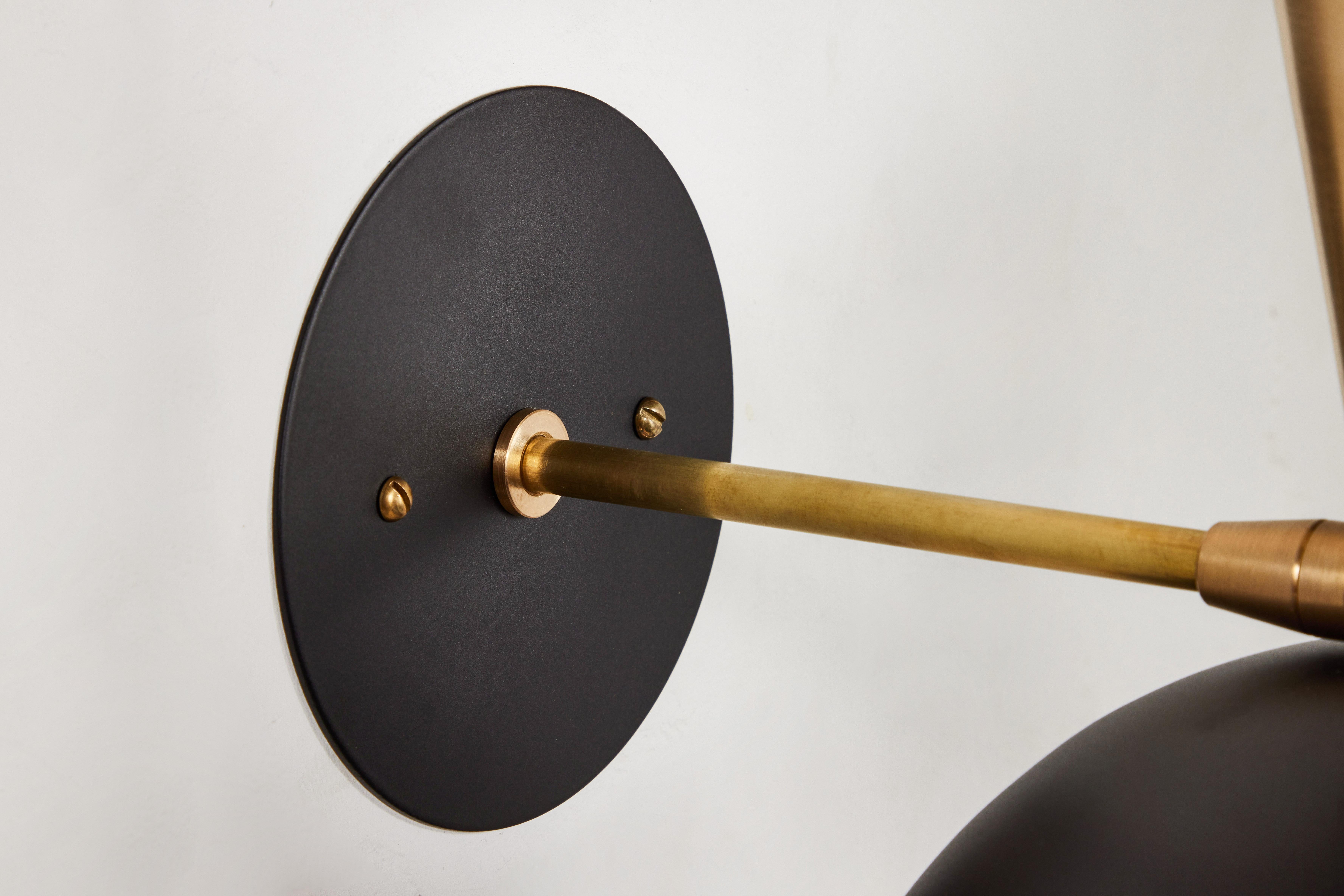 Contemporary Pair of Large 'Lola II' Sconces in Black Metal and Brass For Sale
