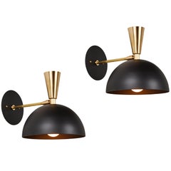 Pair of Large 'Lola II' Sconces in Black Metal and Brass
