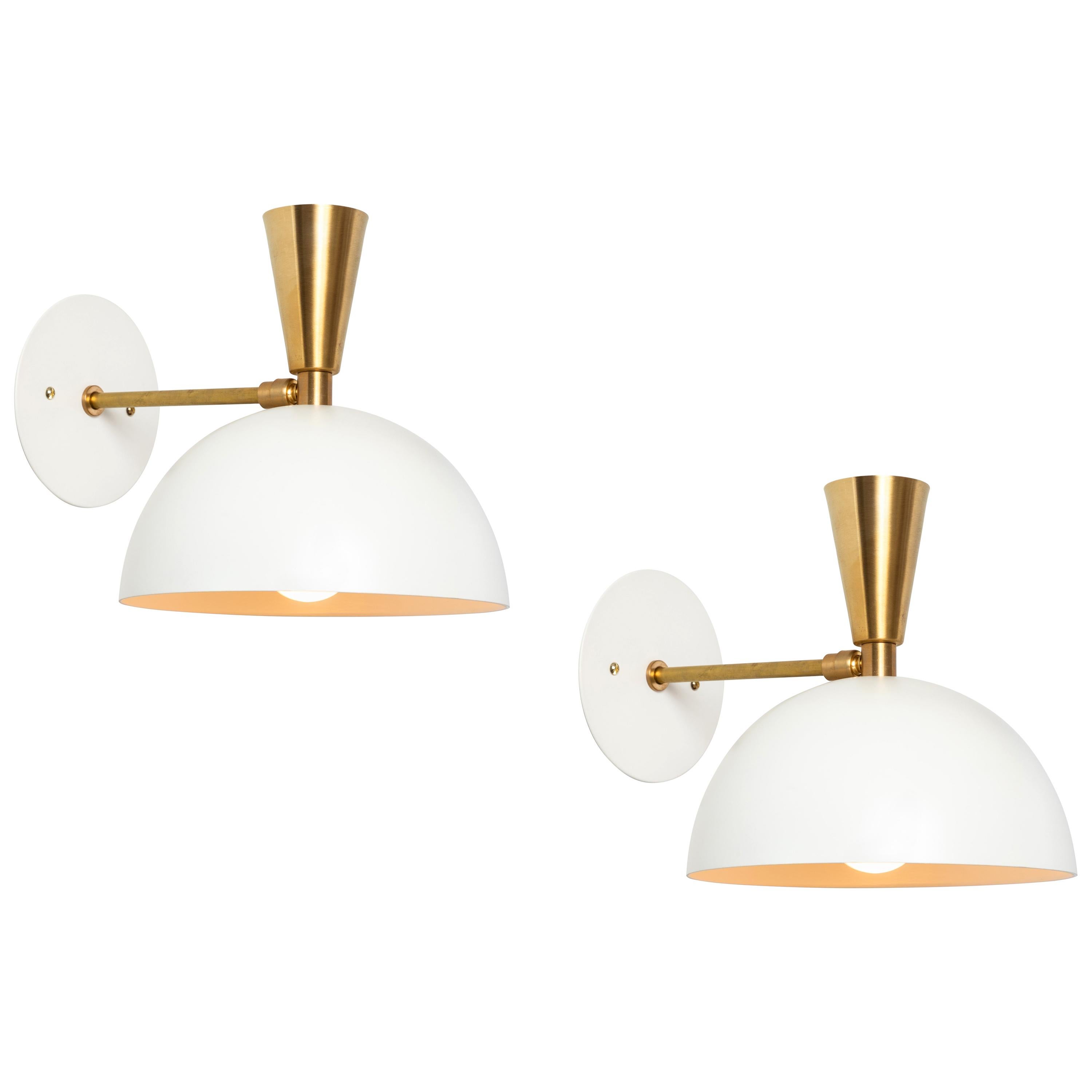 Pair of Large 'Lola II' Sconces in White Metal and Brass For Sale