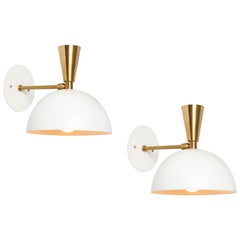 Pair of Large 'Lola II' Sconces in White Metal and Brass