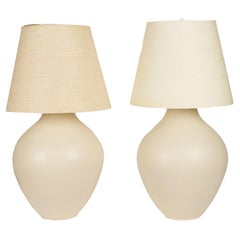 Pair of Large Lotte and Gunnar Bostlund Off White ceramic Table Lamps