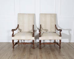 Pair of Large Louis XIII Style Carved Oak Armchairs
