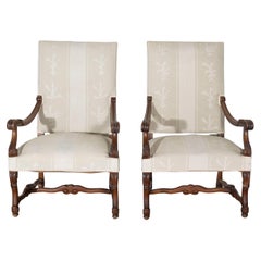 Pair of Large Louis XIII Style Carved Oak Armchairs