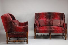 Paar große Sofas im Louis XIII-Stil aus burgunderrotem Samt
