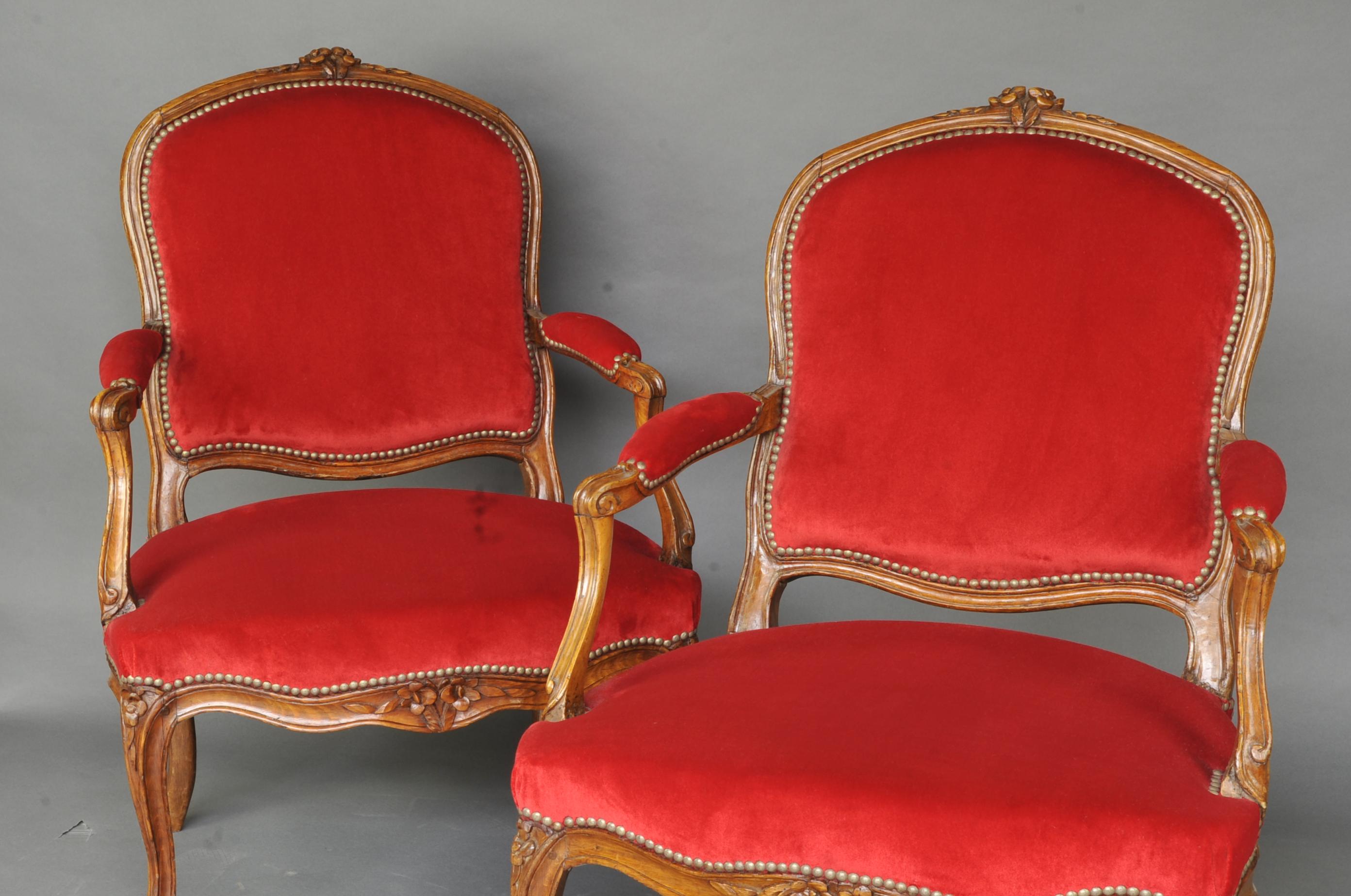 French Pair of Large Louis XV Armchairs, 18th Century For Sale