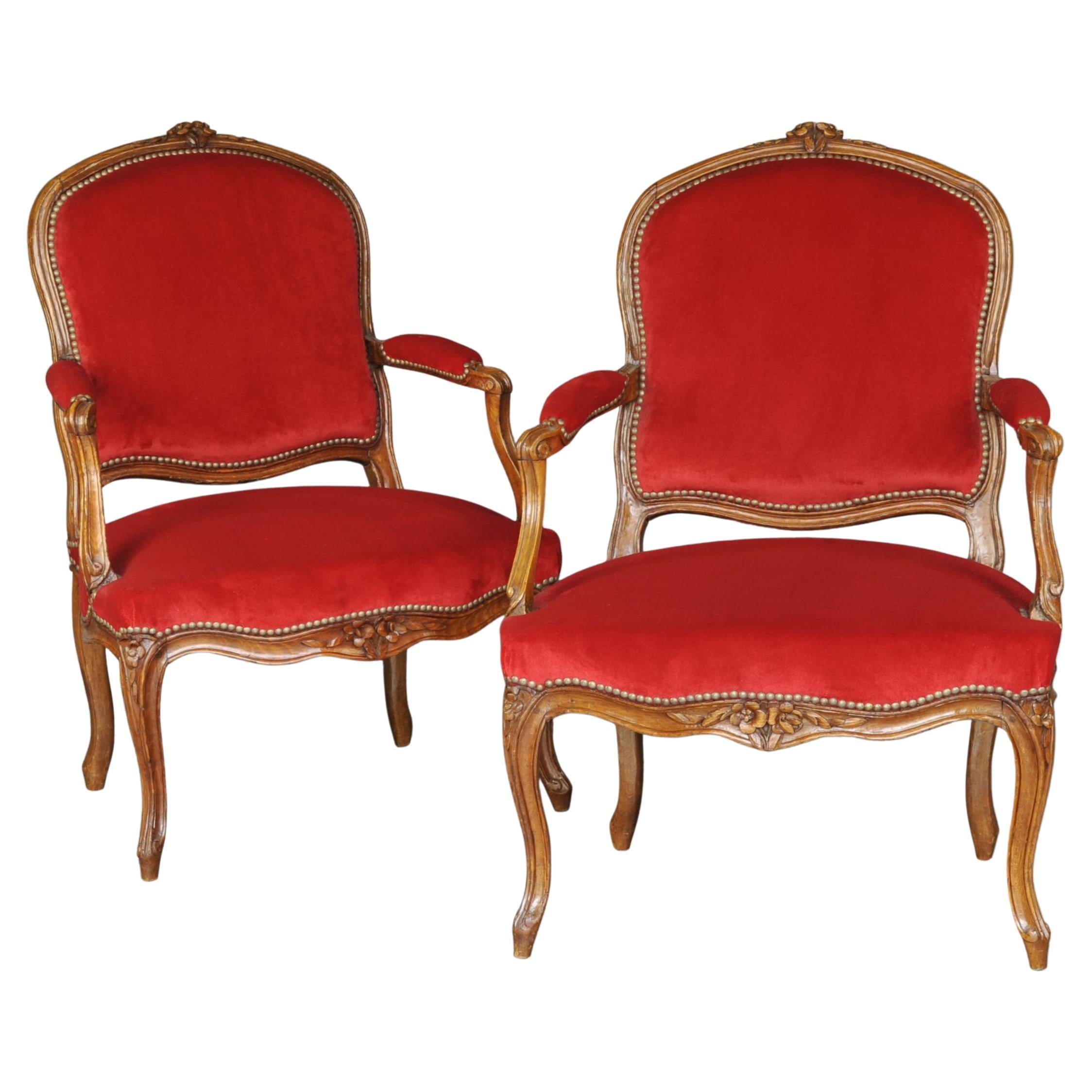 Pair of Large Louis XV Armchairs, 18th Century For Sale
