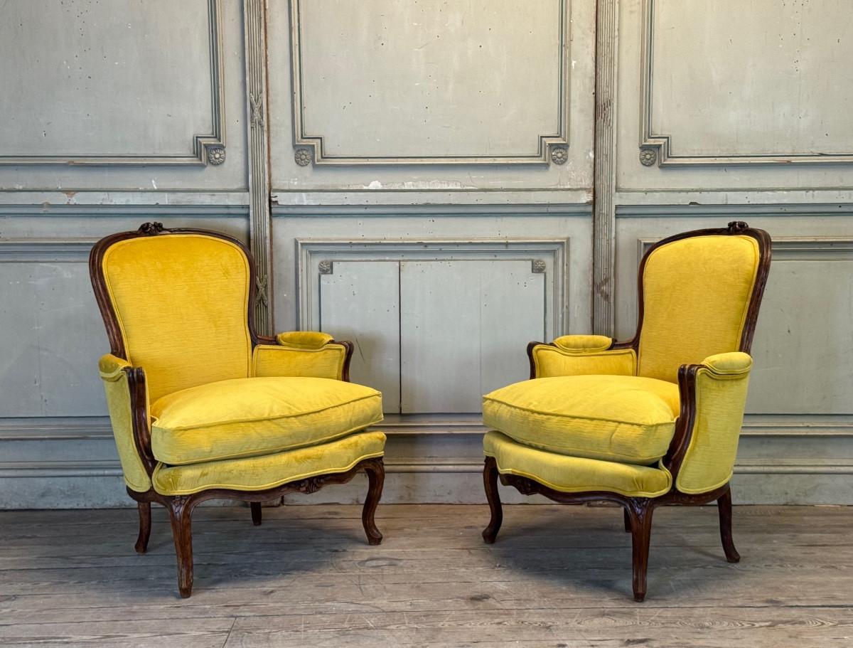 Coppia di grandi poltrone bergère Luigi XV, timbrate da François Foliot in vendita 5