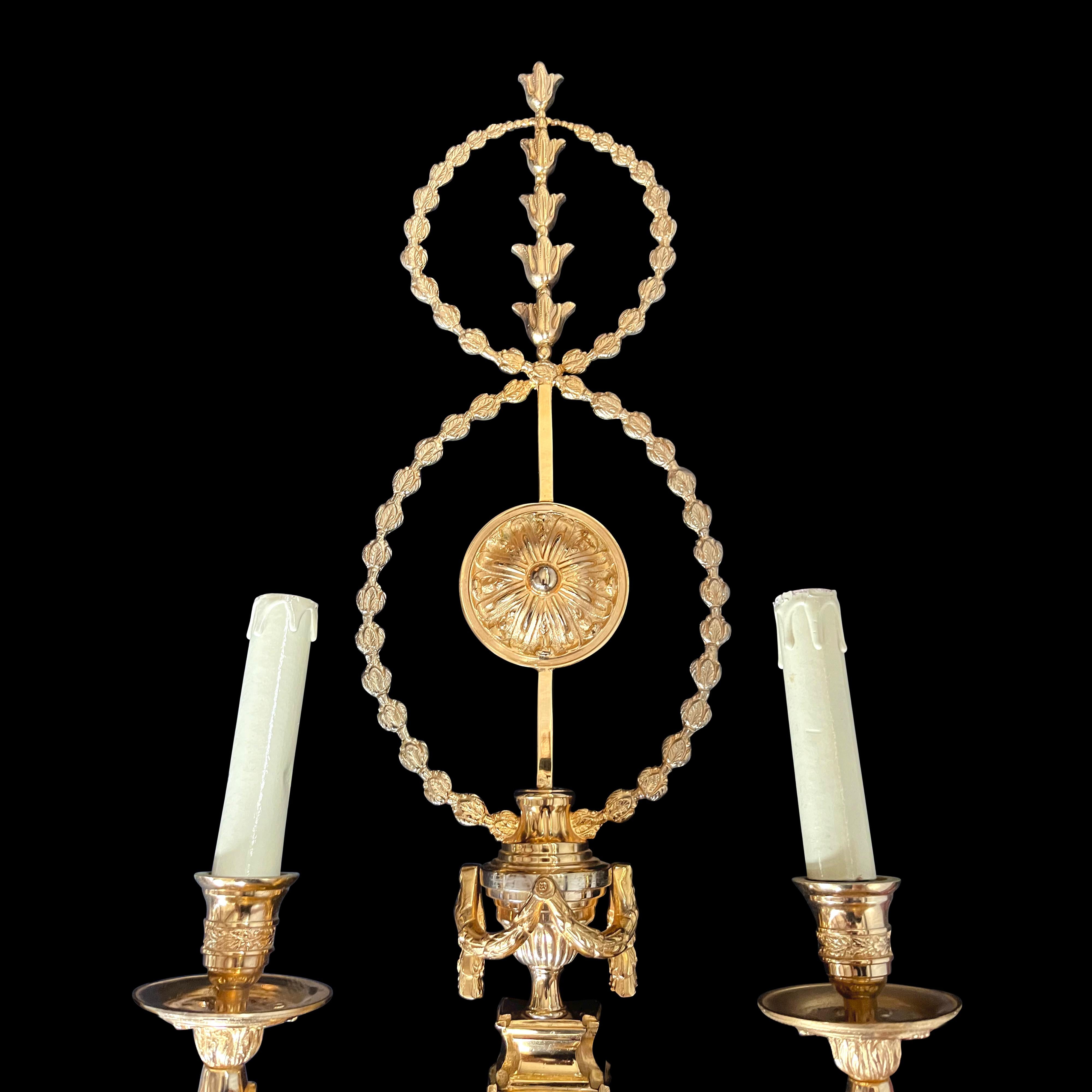 Plated Pair of Large Louis XV Style 24k Gilt Bronze Wall Lights For Sale