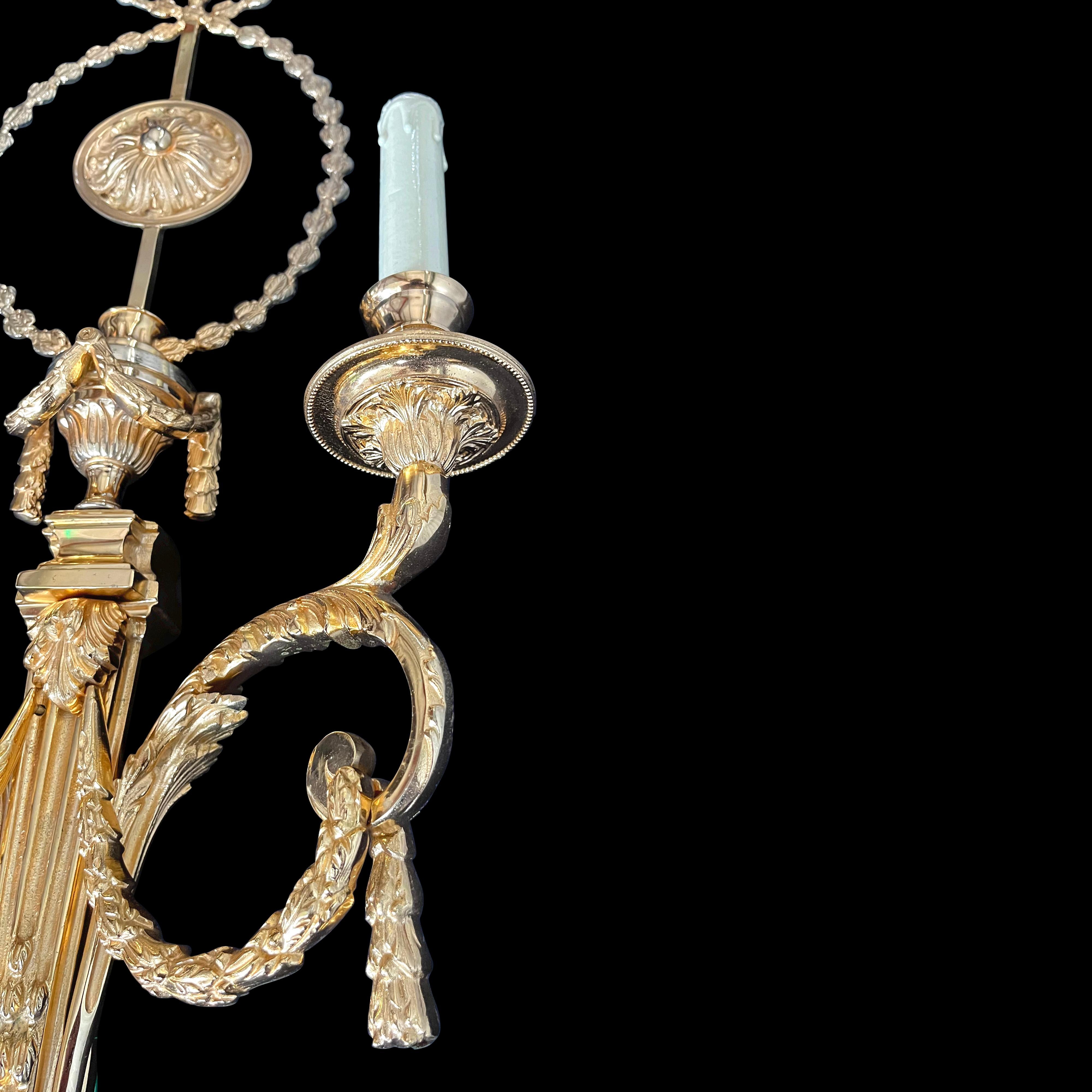 Pair of Large Louis XV Style 24k Gilt Bronze Wall Lights In Good Condition For Sale In Southall, GB