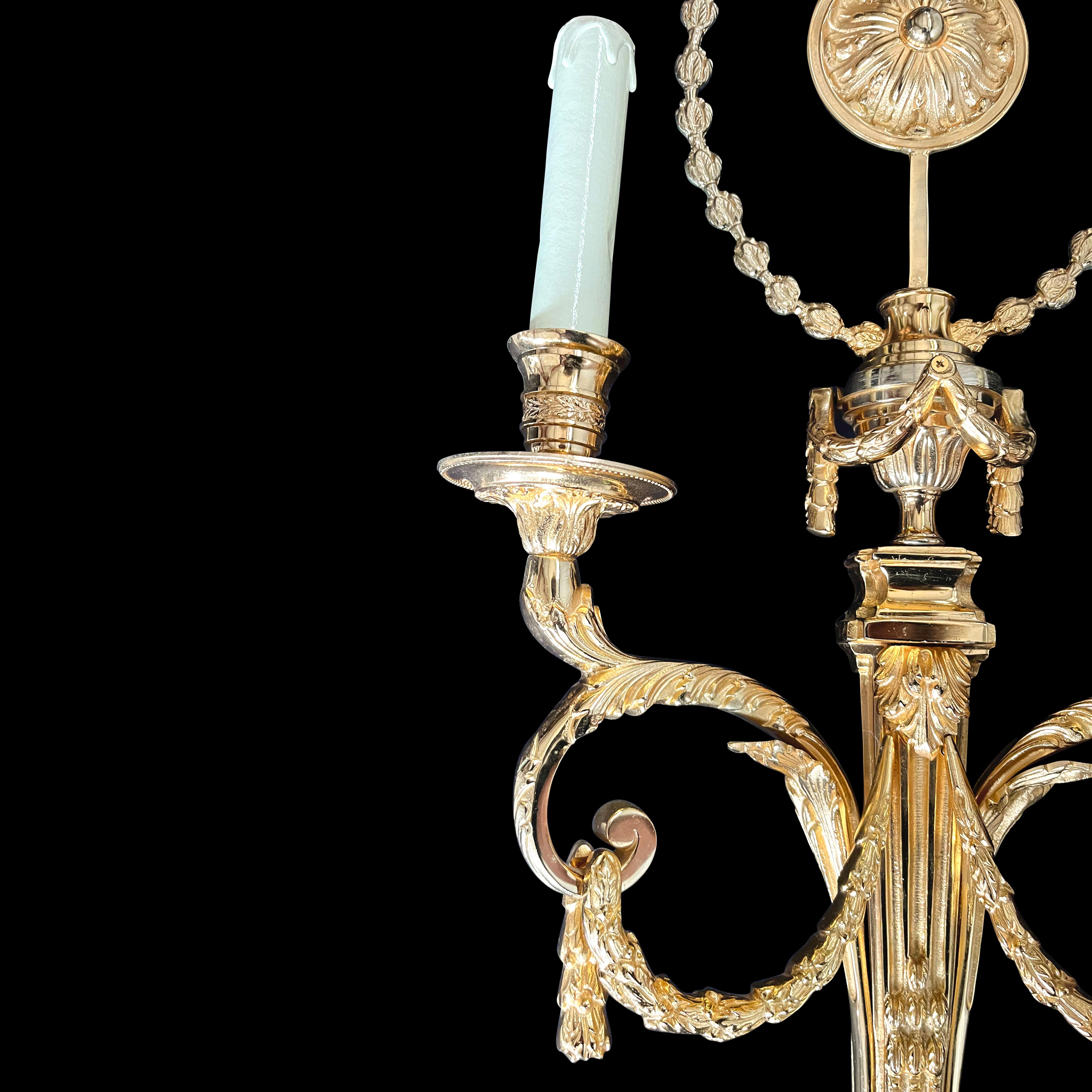 20th Century Pair of Large Louis XV Style 24k Gilt Bronze Wall Lights For Sale