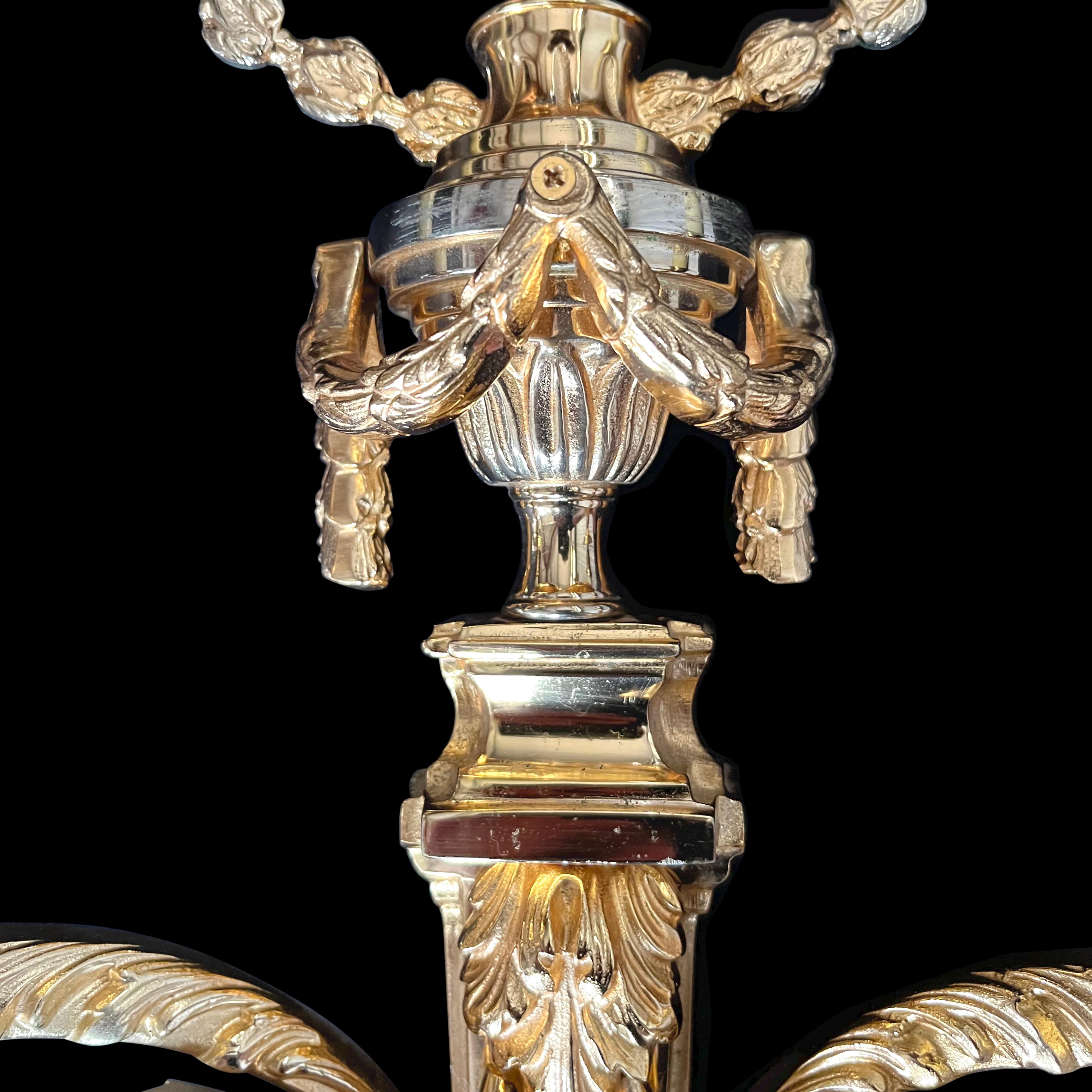 Gold Plate Pair of Large Louis XV Style 24k Gilt Bronze Wall Lights For Sale