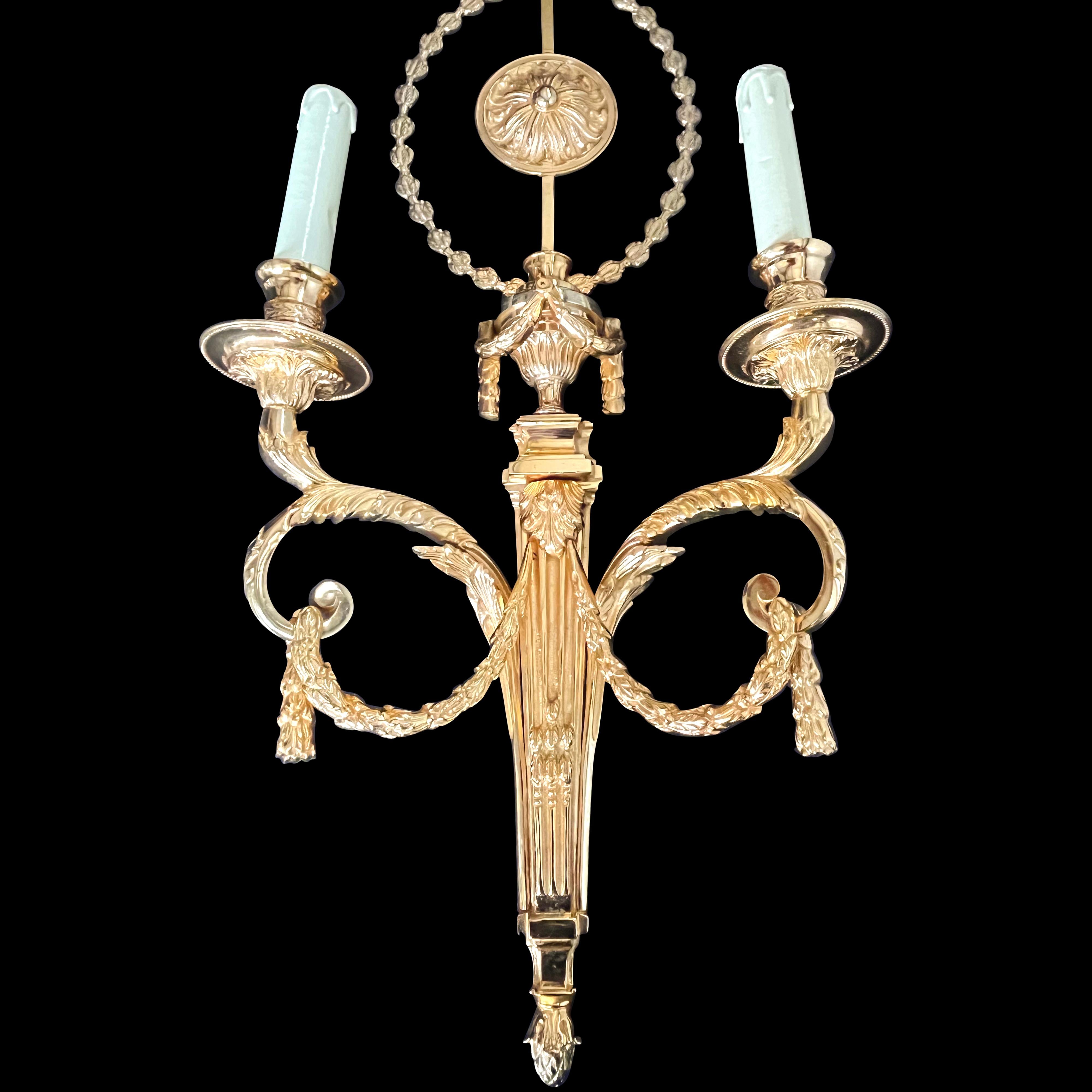 Pair of Large Louis XV Style 24k Gilt Bronze Wall Lights For Sale 2