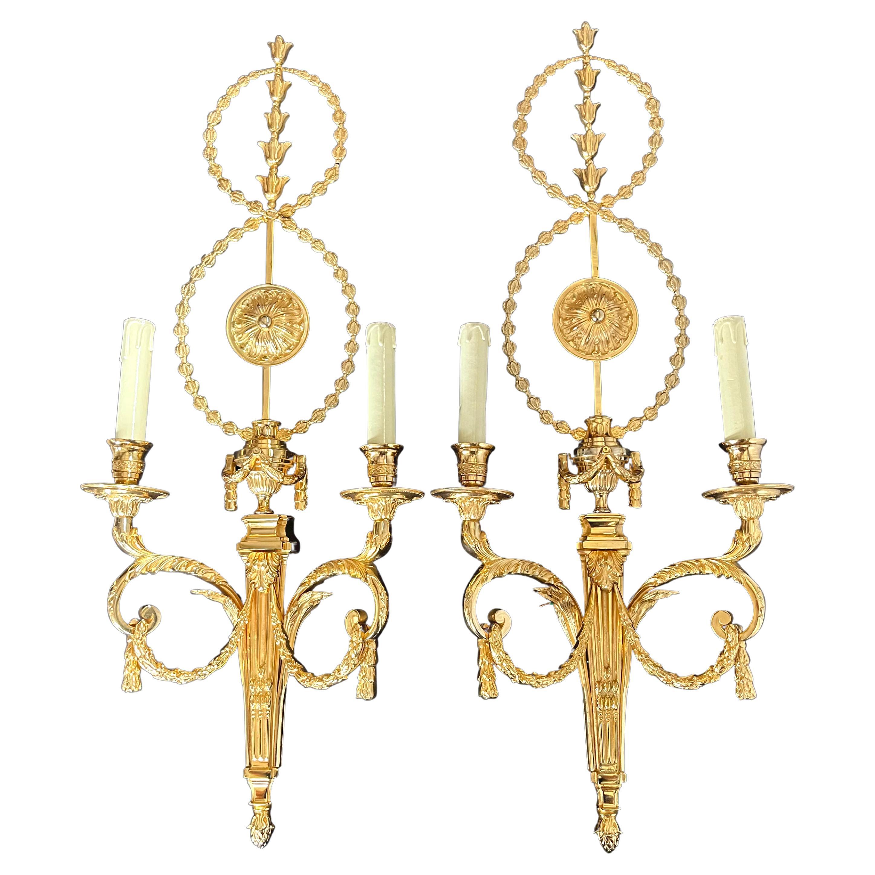 Pair of Large Louis XV Style 24k Gilt Bronze Wall Lights