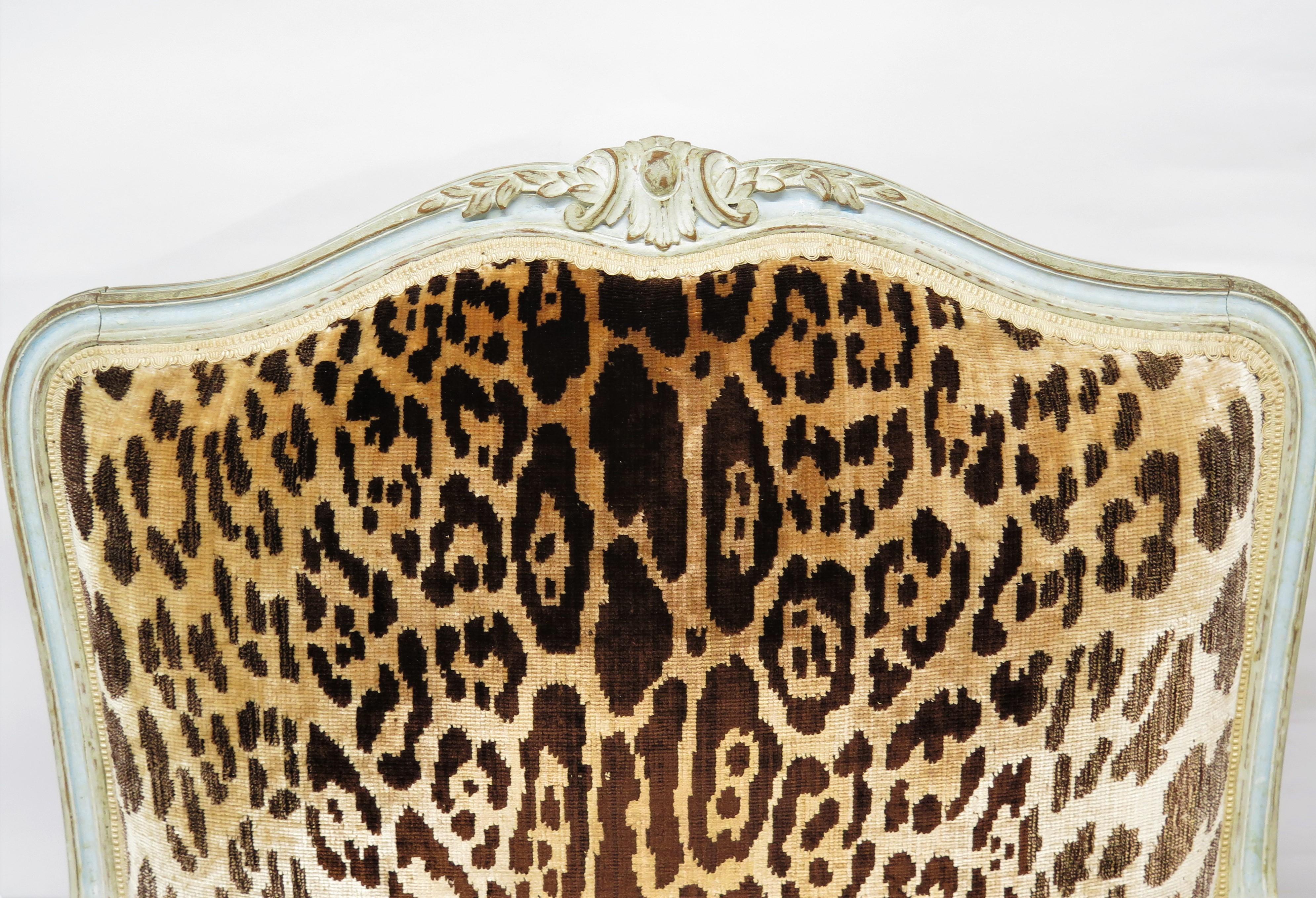 French Pair of Large Louis XV-Style Bergères in Vintage Leopard Silk Velvet
