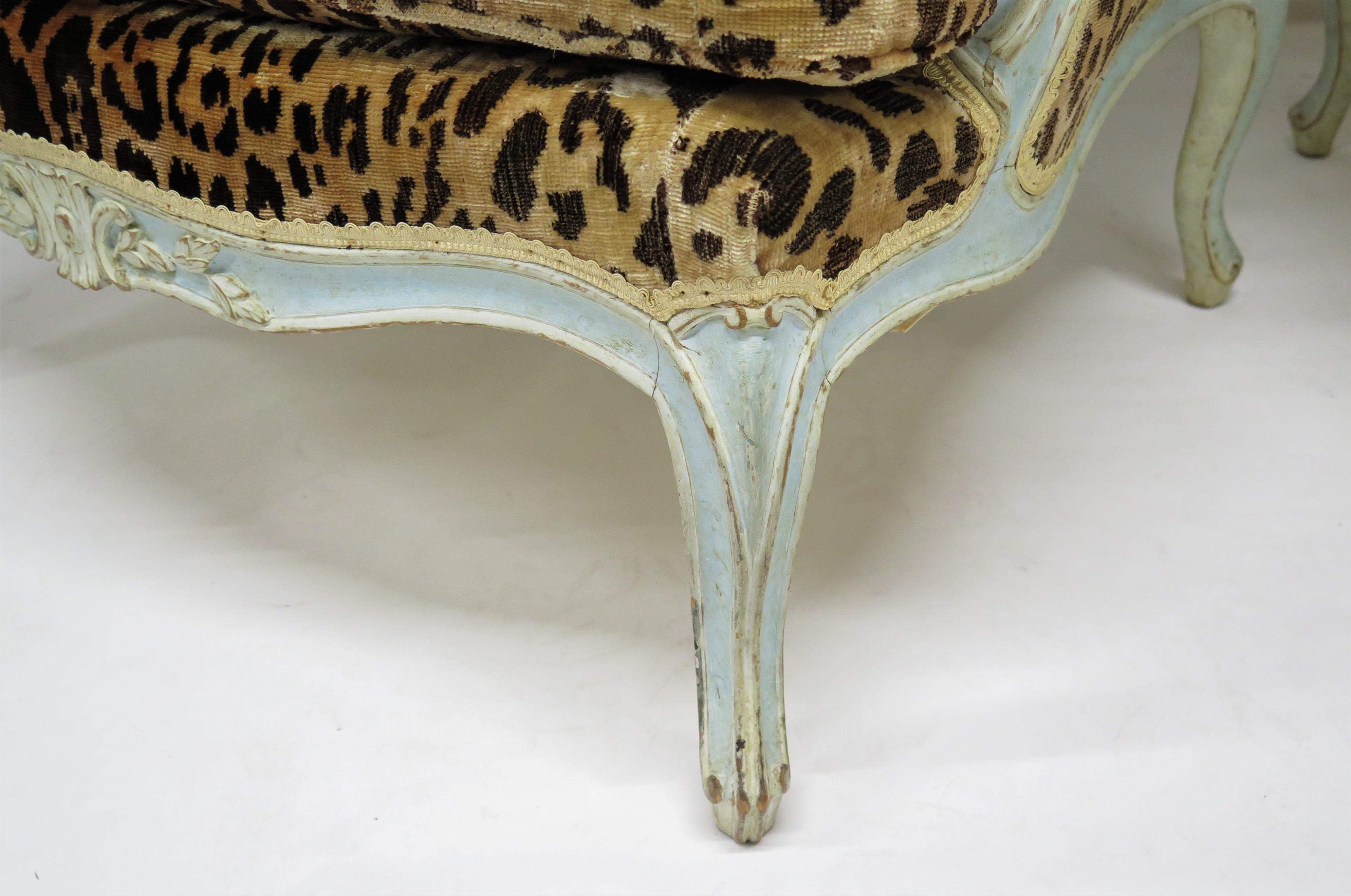 Pair of Large Louis XV-Style Bergères in Vintage Leopard Silk Velvet 1