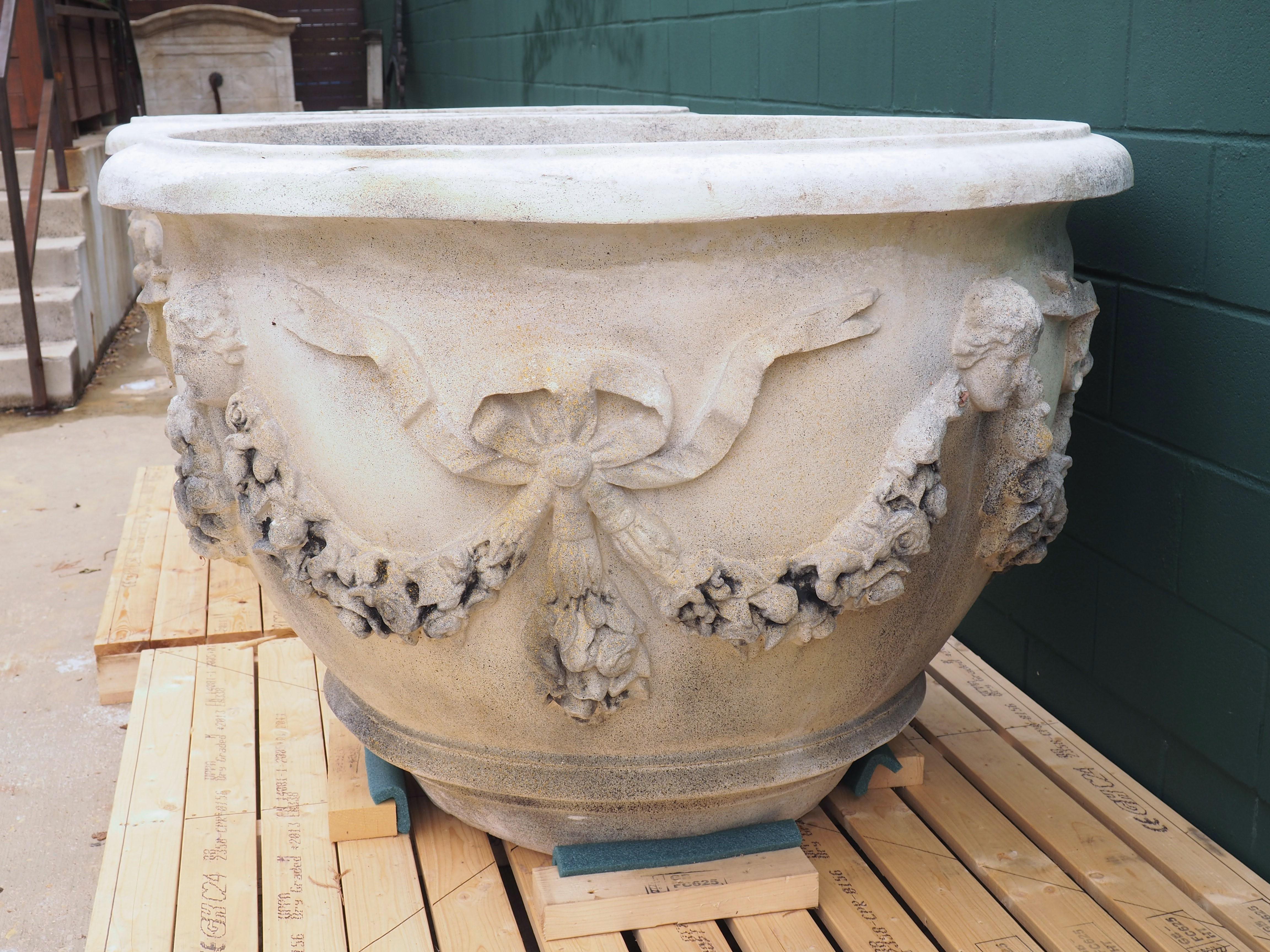 Stone Pair of Large Louis XVI Style Tree Planters from France