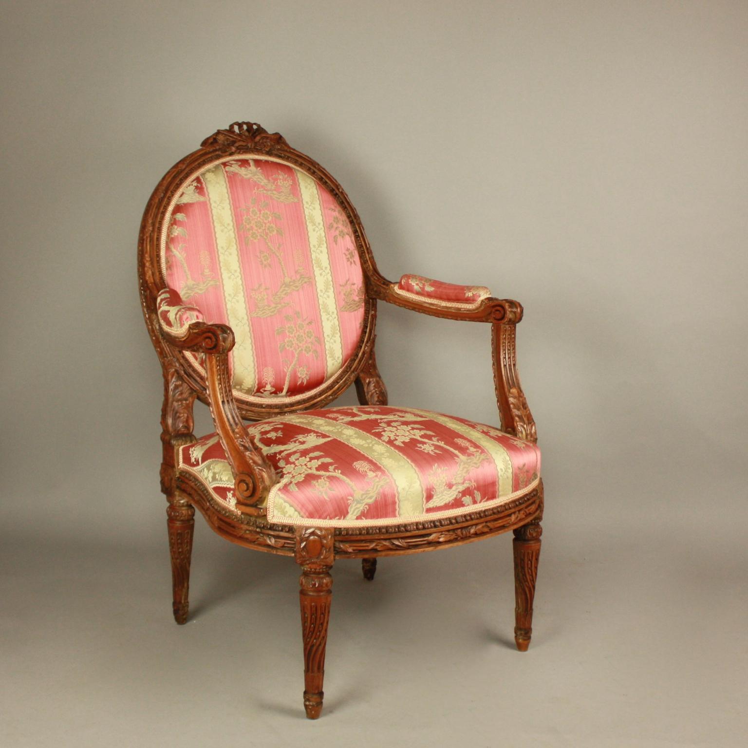 French Pair of 19th Ct. Louis XVI Style Walnut Fauteuils or Armchairs after J.-R. Nadal