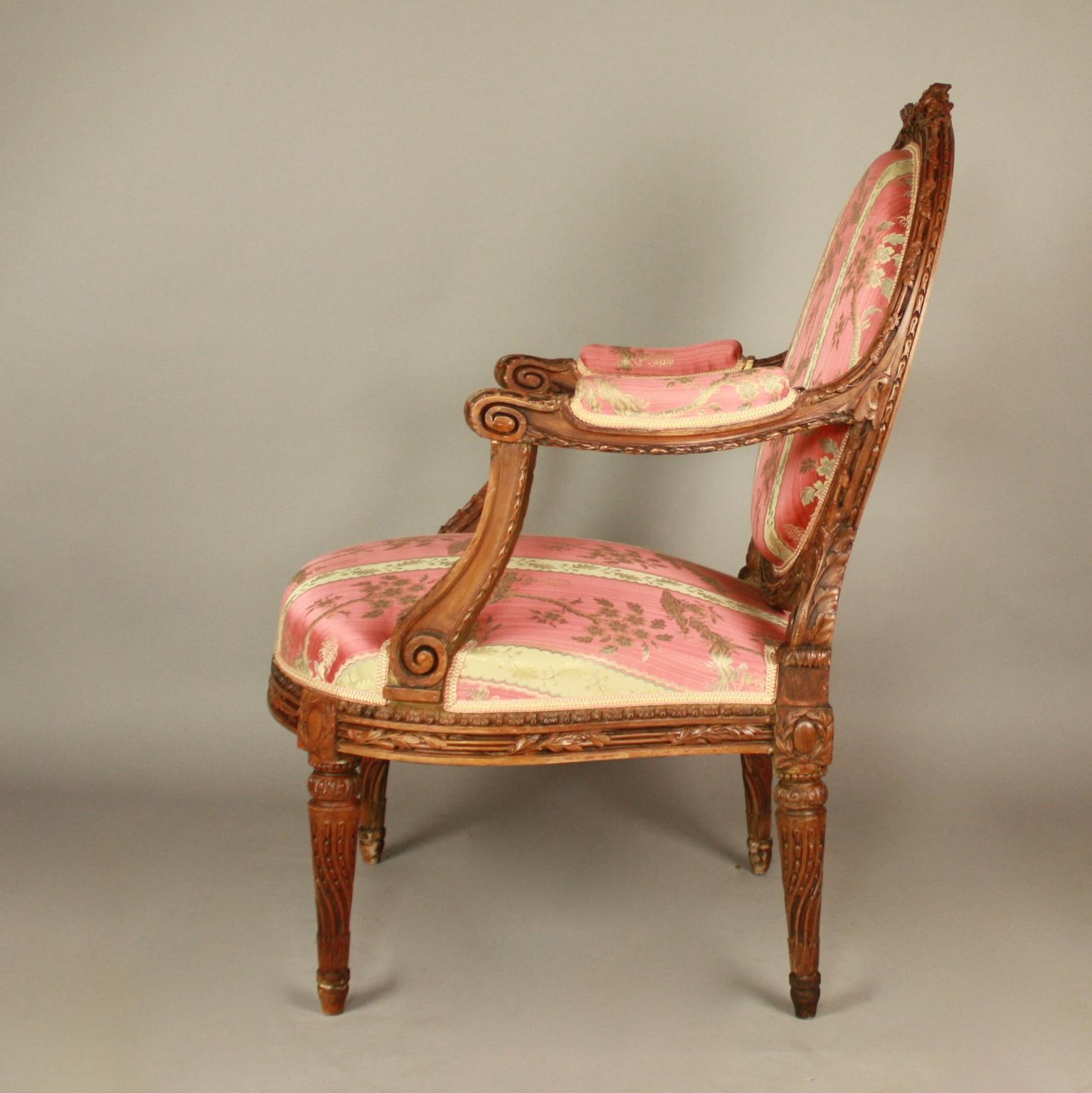 19th Century Pair of 19th Ct. Louis XVI Style Walnut Fauteuils or Armchairs after J.-R. Nadal