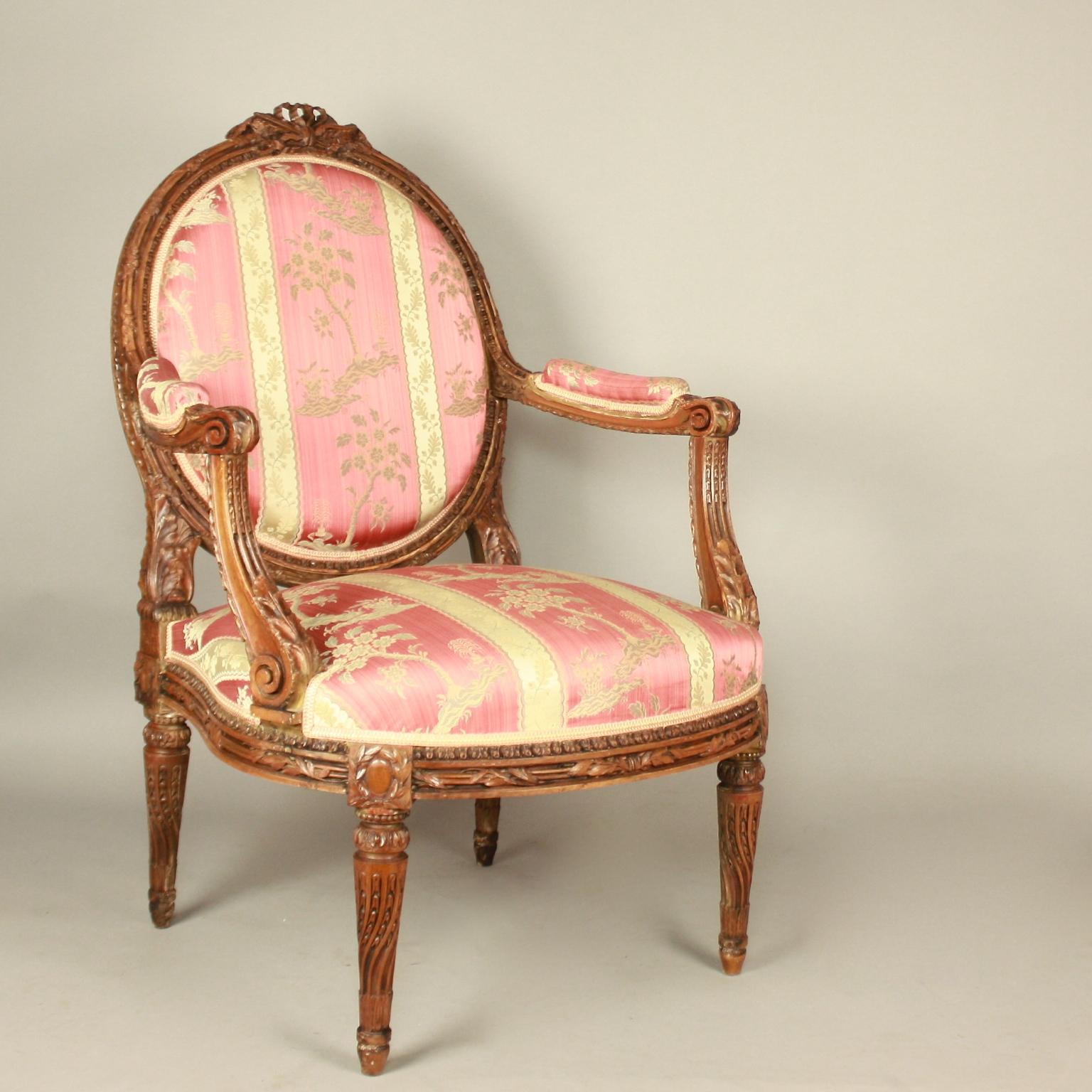 Pair of 19th Ct. Louis XVI Style Walnut Fauteuils or Armchairs after J.-R. Nadal 1