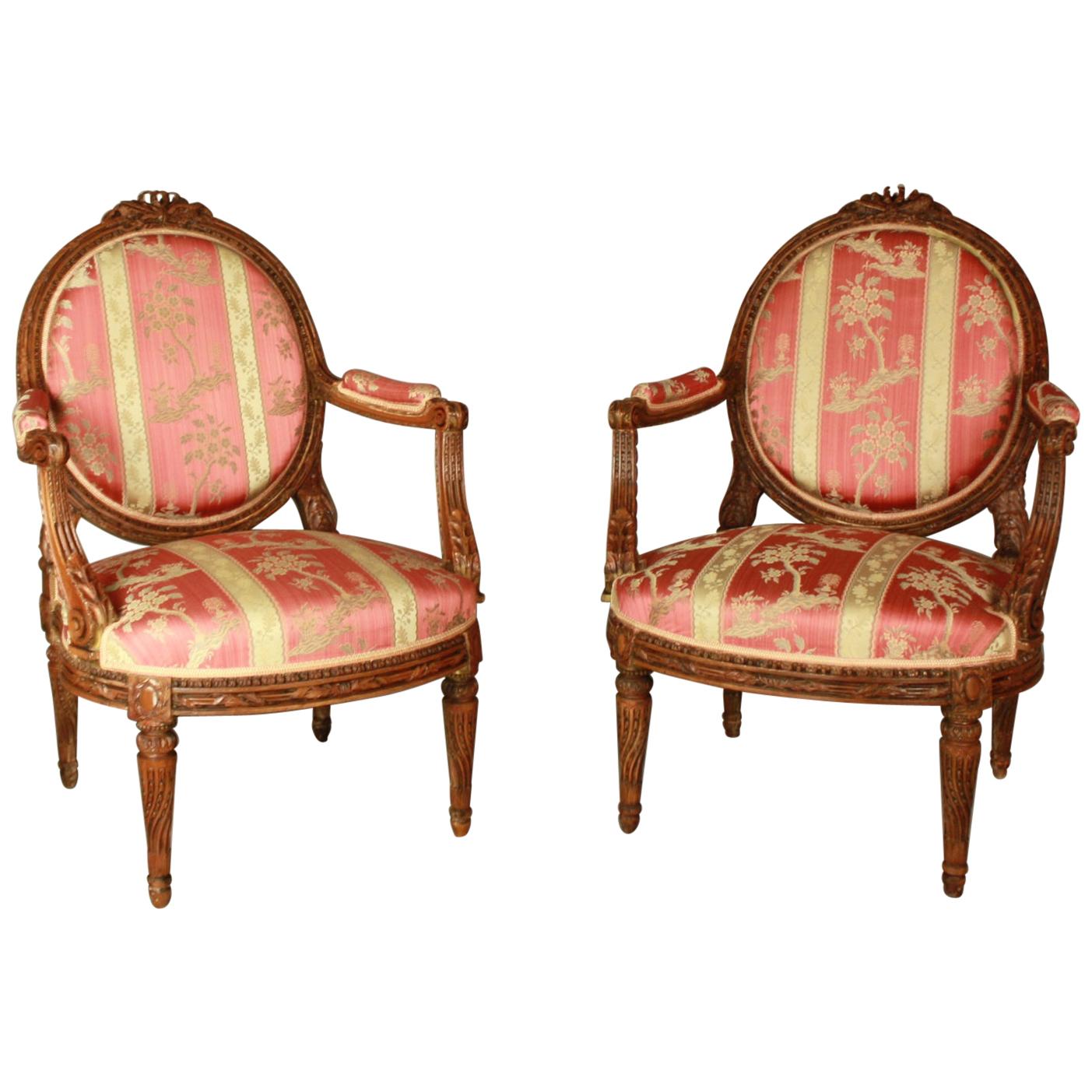 Pair of 19th Ct. Louis XVI Style Walnut Fauteuils or Armchairs after J.-R. Nadal
