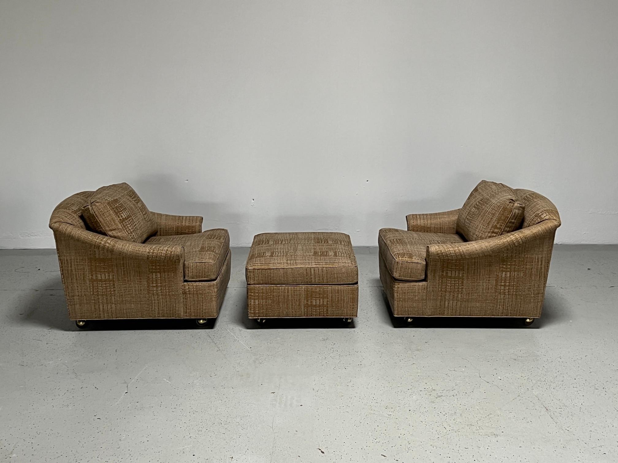 Pair of Large Lounge Chairs and Ottoman by Edward Wormley for Dunbar For Sale 8