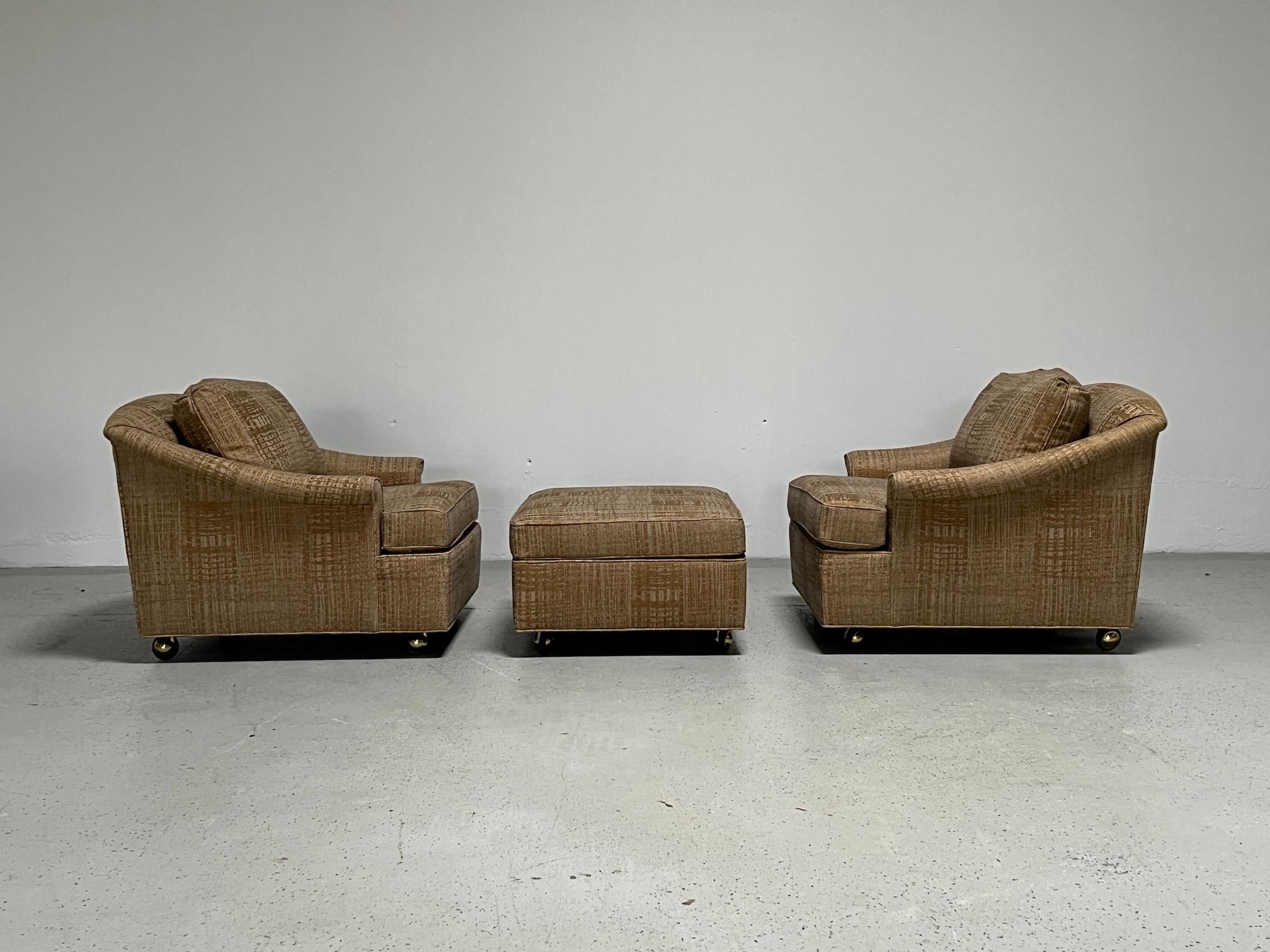 Pair of Large Lounge Chairs and Ottoman by Edward Wormley for Dunbar For Sale 9