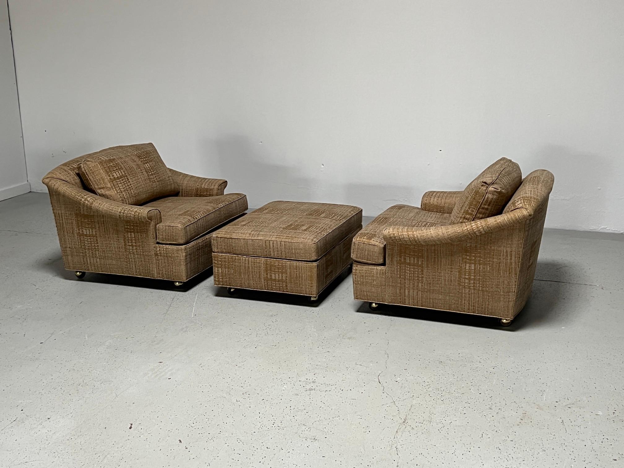 Pair of Large Lounge Chairs and Ottoman by Edward Wormley for Dunbar For Sale 10