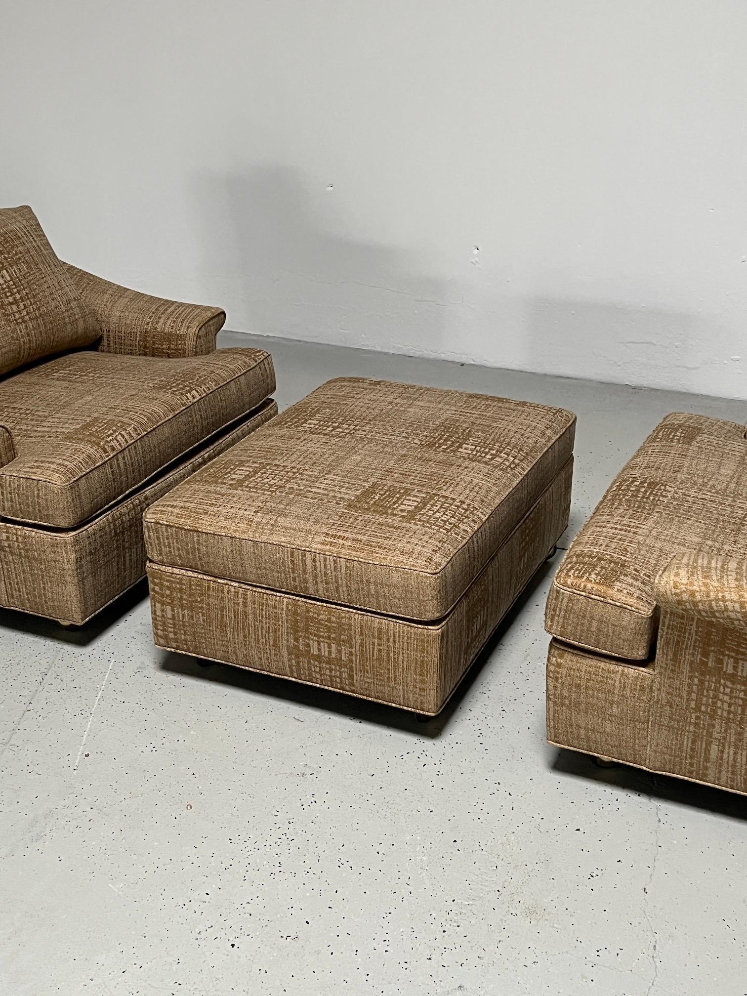 Pair of Large Lounge Chairs and Ottoman by Edward Wormley for Dunbar For Sale 11