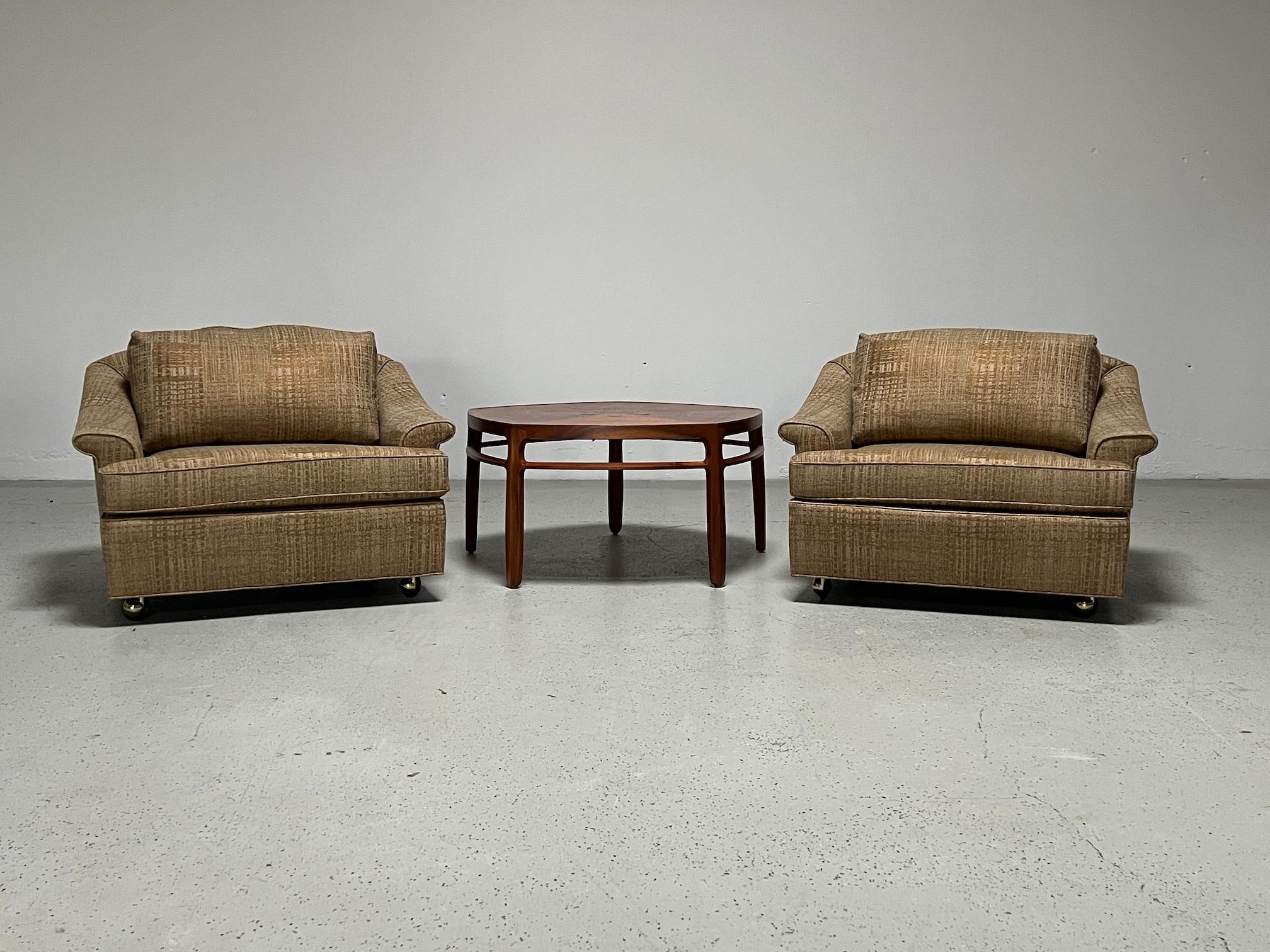 Pair of Large Lounge Chairs and Ottoman by Edward Wormley for Dunbar In Good Condition For Sale In Dallas, TX