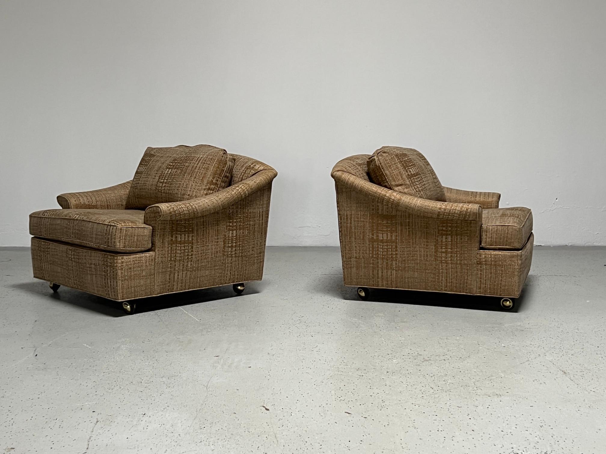 Fabric Pair of Large Lounge Chairs and Ottoman by Edward Wormley for Dunbar For Sale