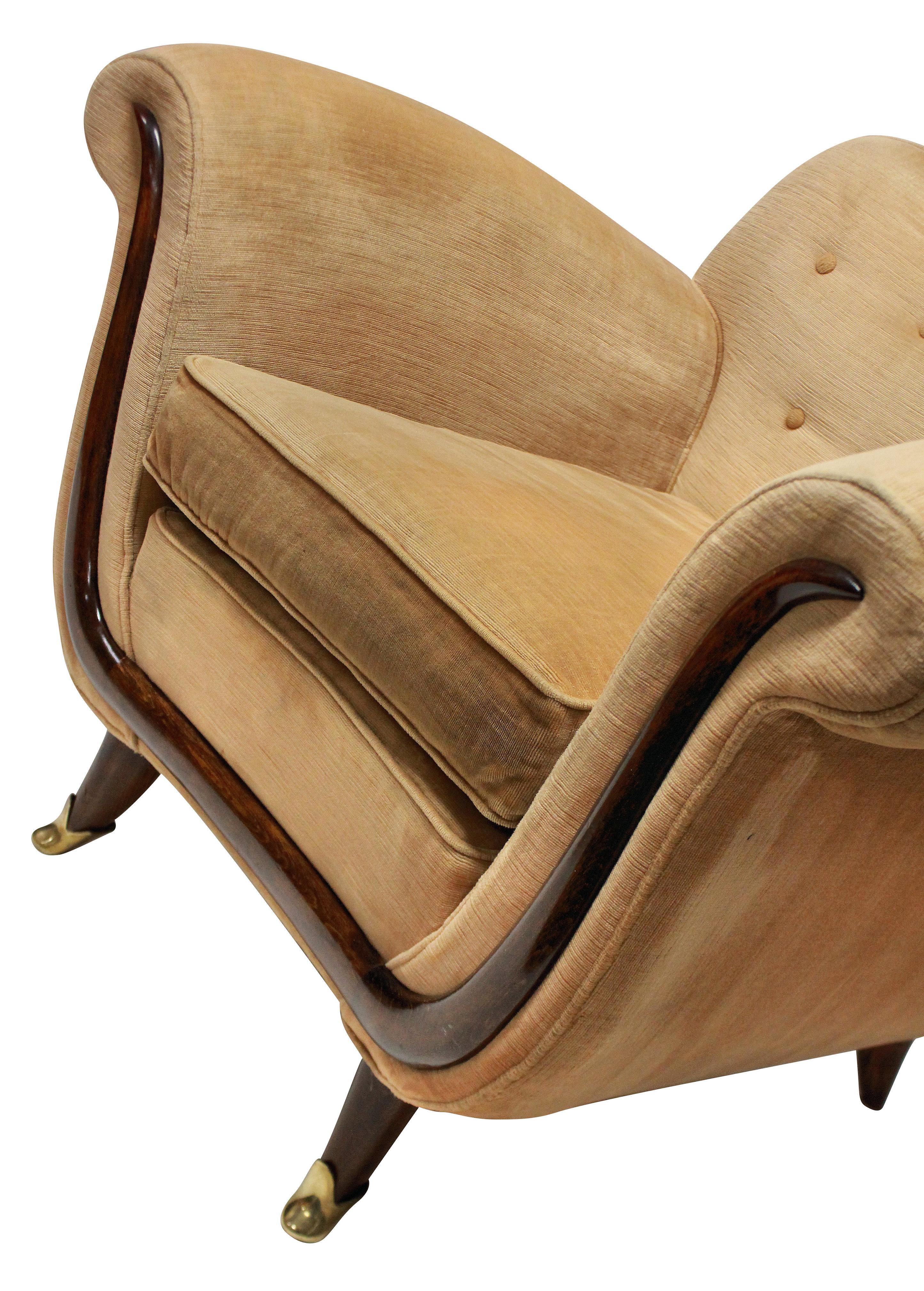 Mid-Century Modern Pair of Large Lounge Chairs by Guglielmo Ulrich