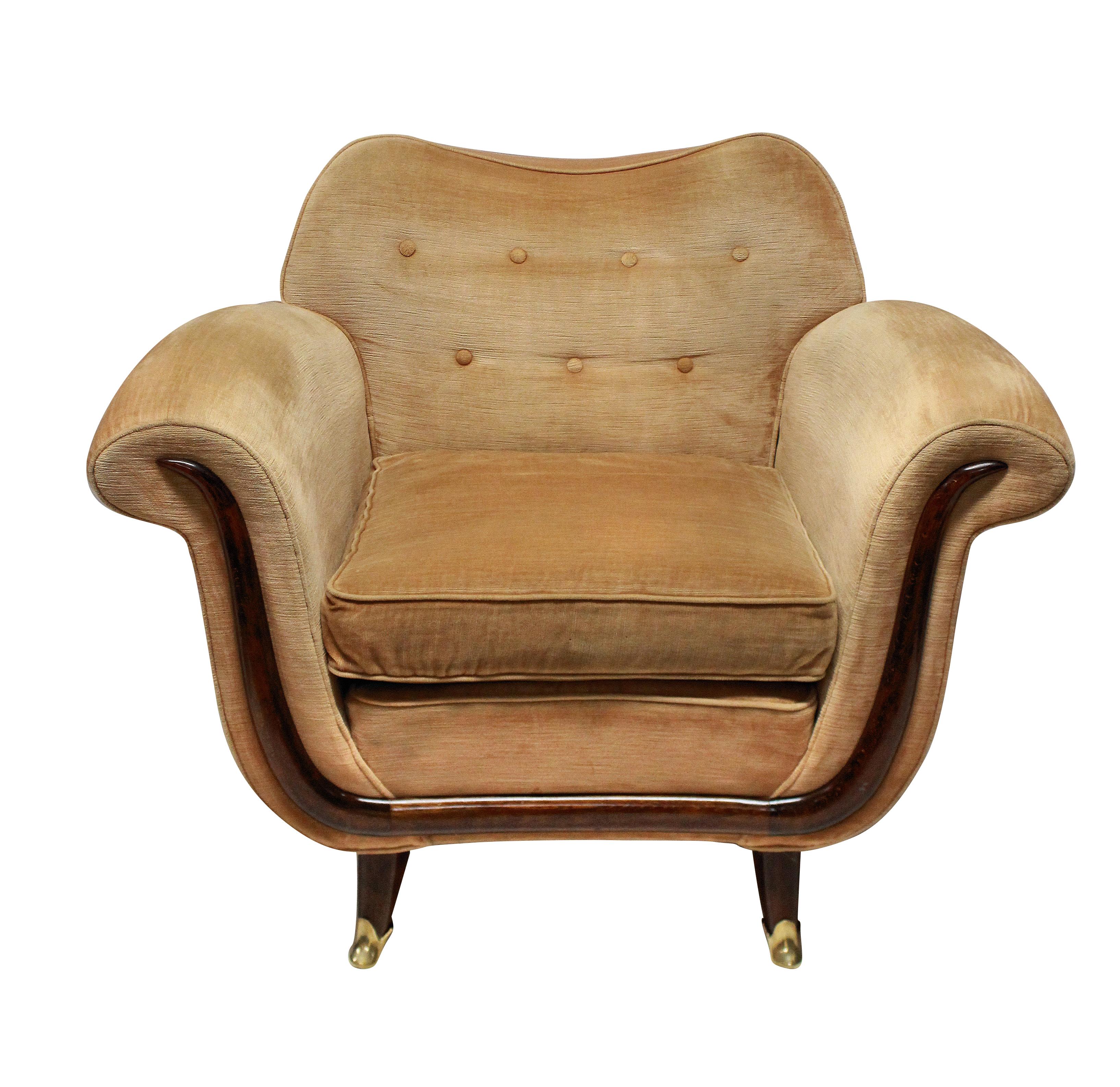 Italian Pair of Large Lounge Chairs by Guglielmo Ulrich