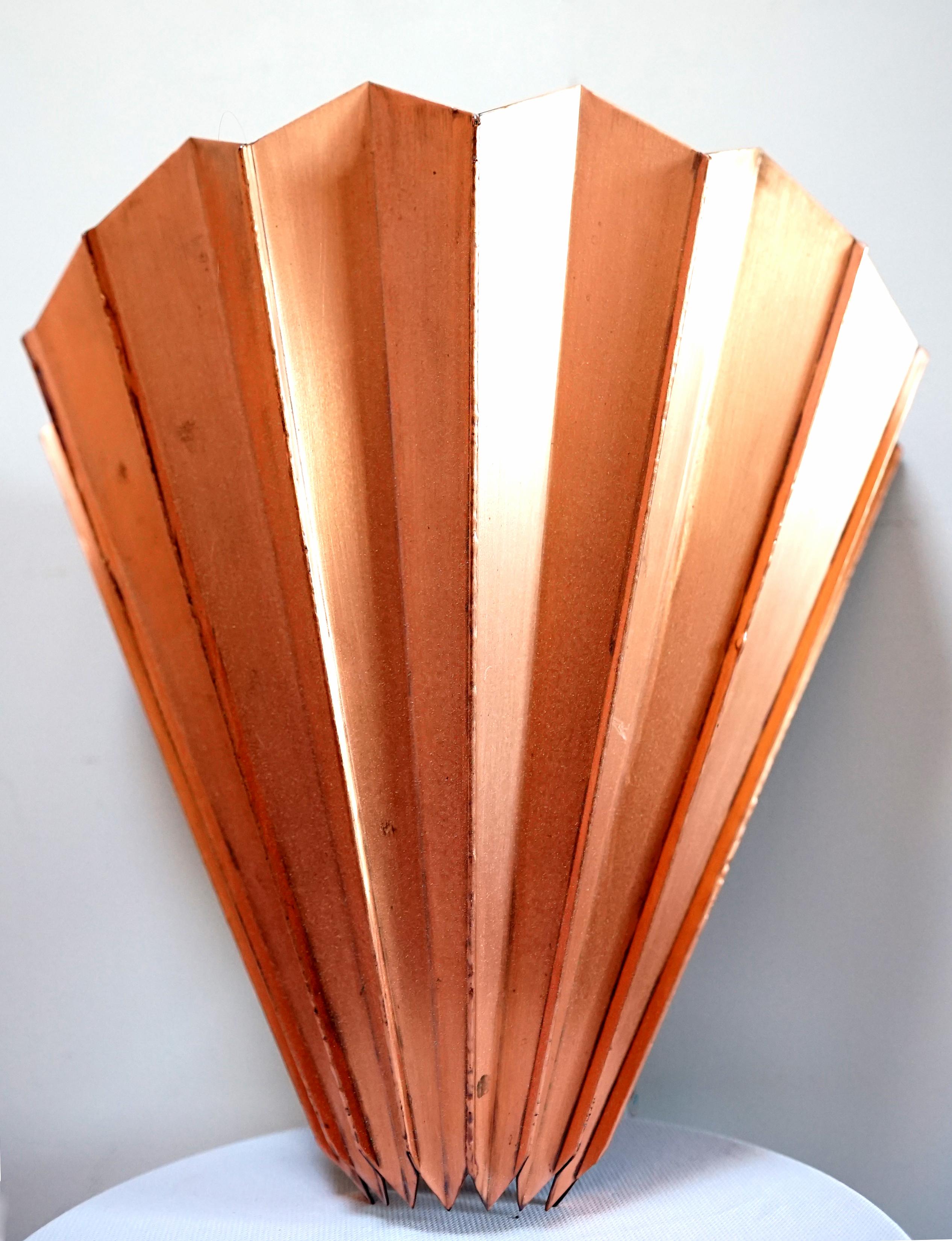 Pair of Large Lubow Copper Fluted Sconces For Sale 6