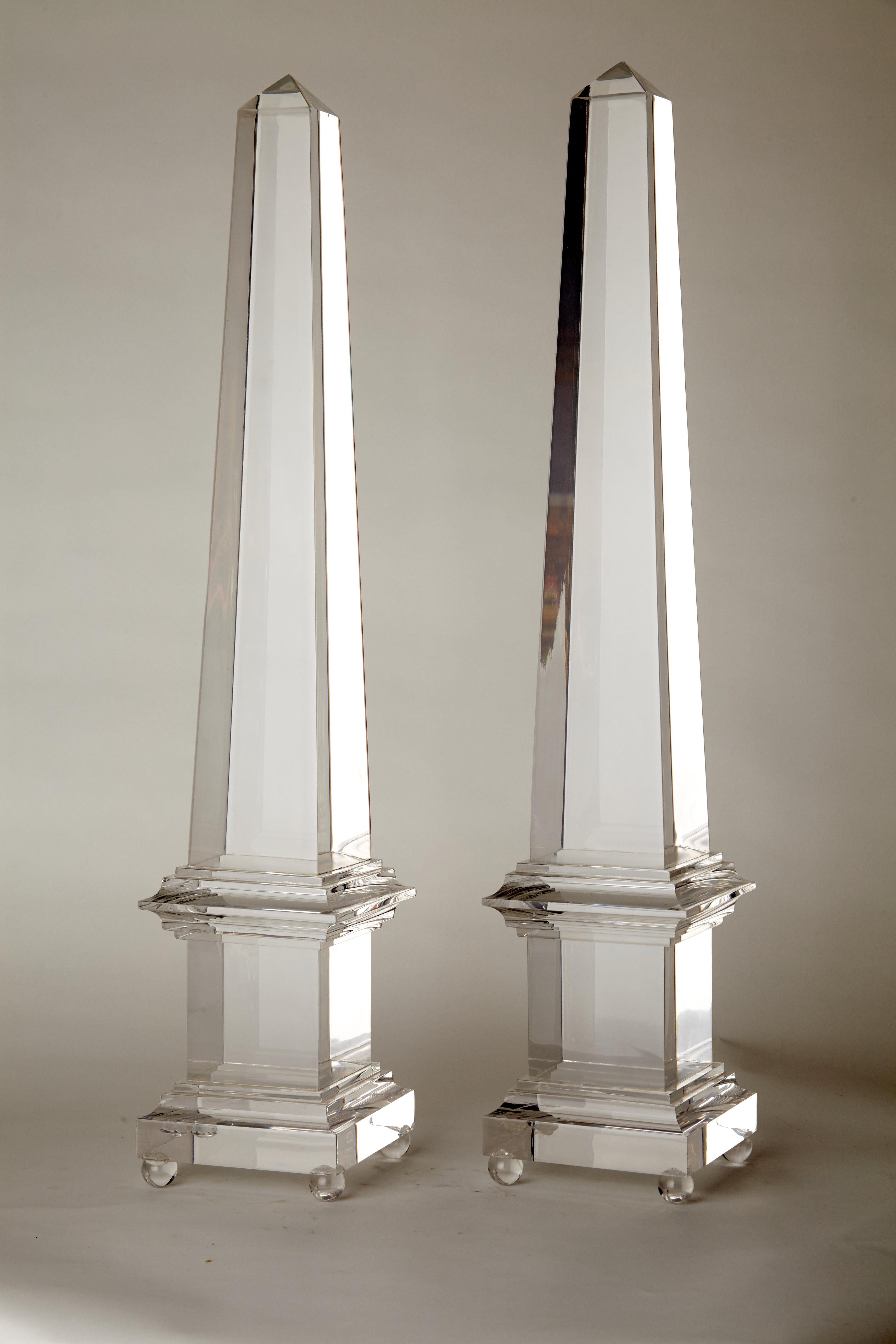 Pair of beautiful, large scale custom Lucite obelisks in very good condition.