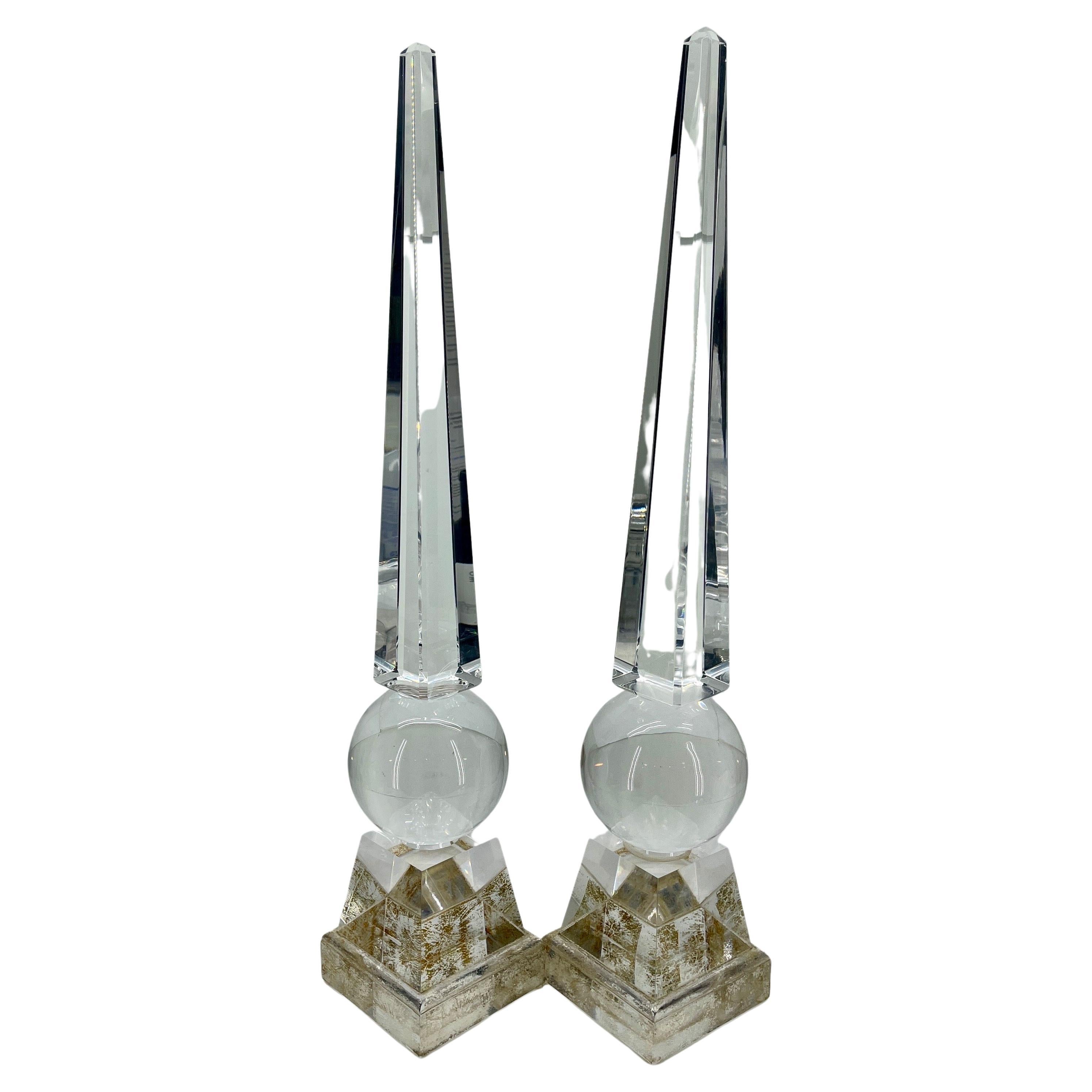 Modern Pair of Large Lucite Obelisks Signed 