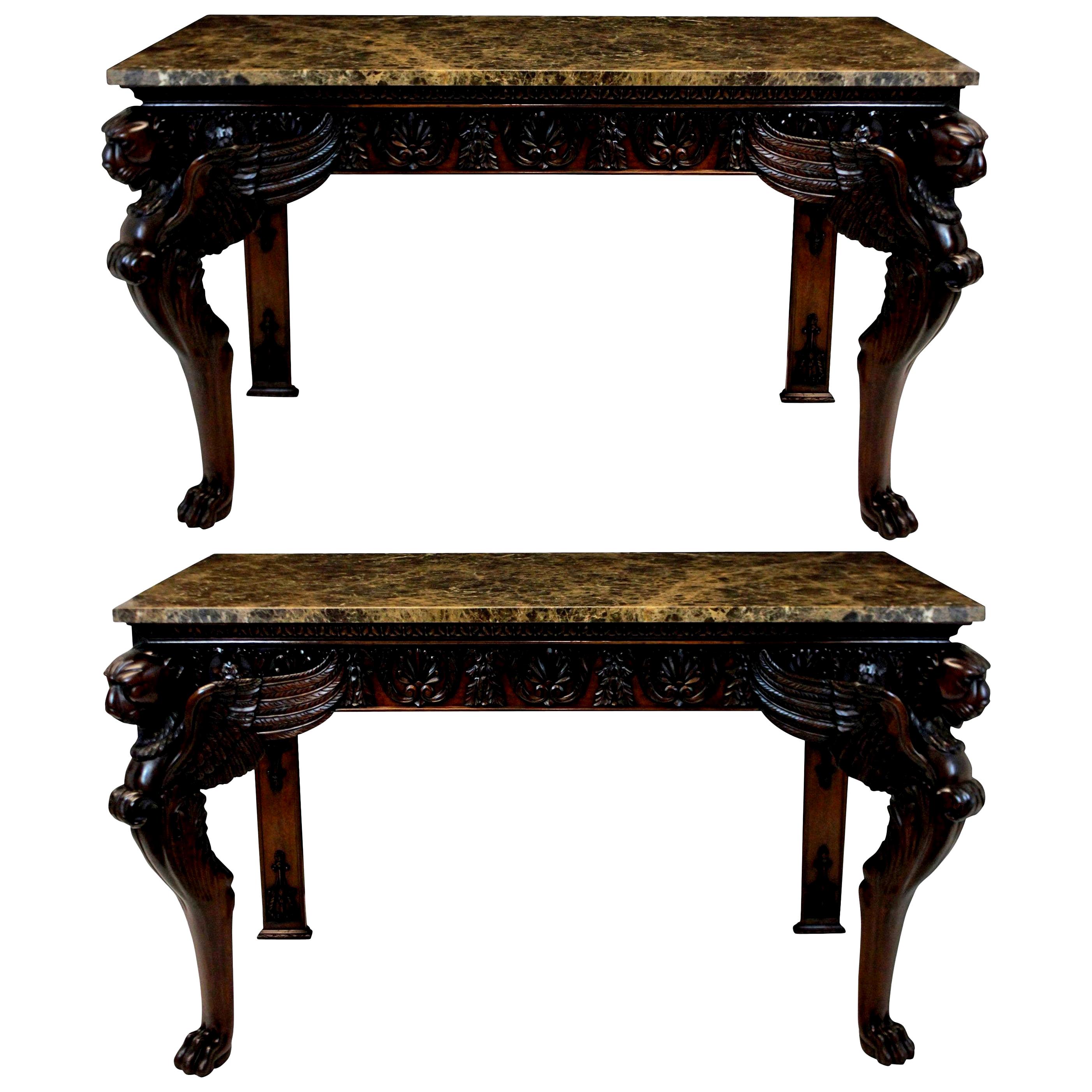 Pair of Large Mahogany 18th Century Style Console Tables